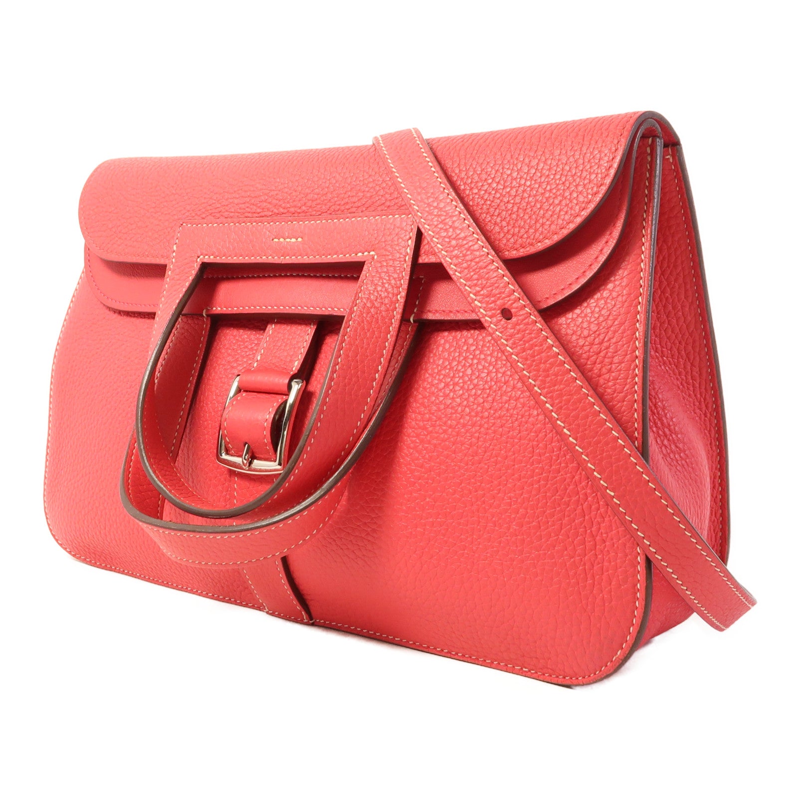 HERMES Clemence皮革Halzan 31銀扣手挽肩背兩用袋Rose Extreme