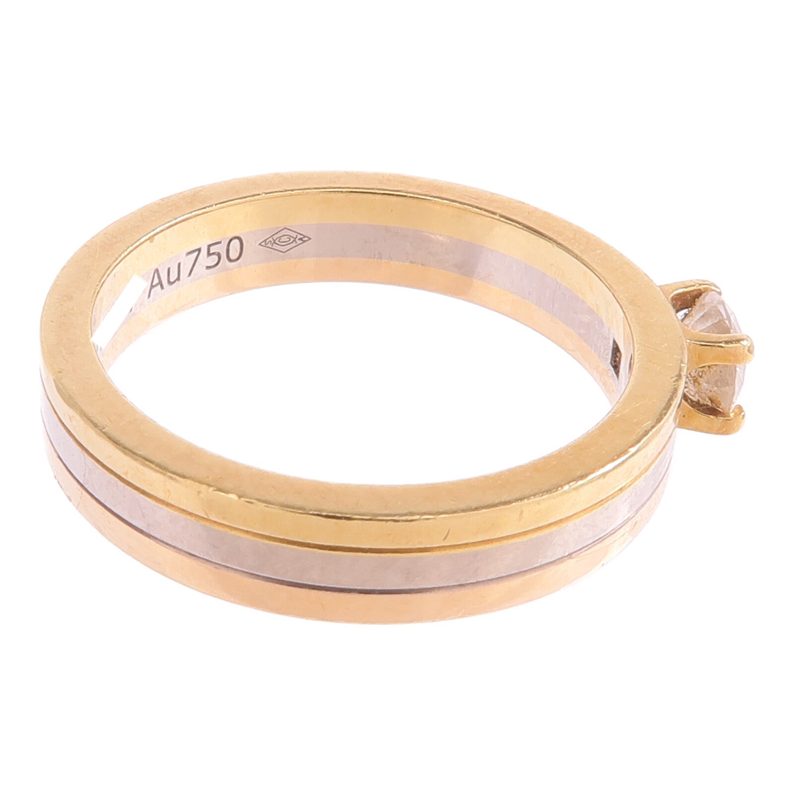 CARTIER 18K黃金/白金/玫瑰金Trinity Solitaire鑽石戒指Cartier#49/US#5