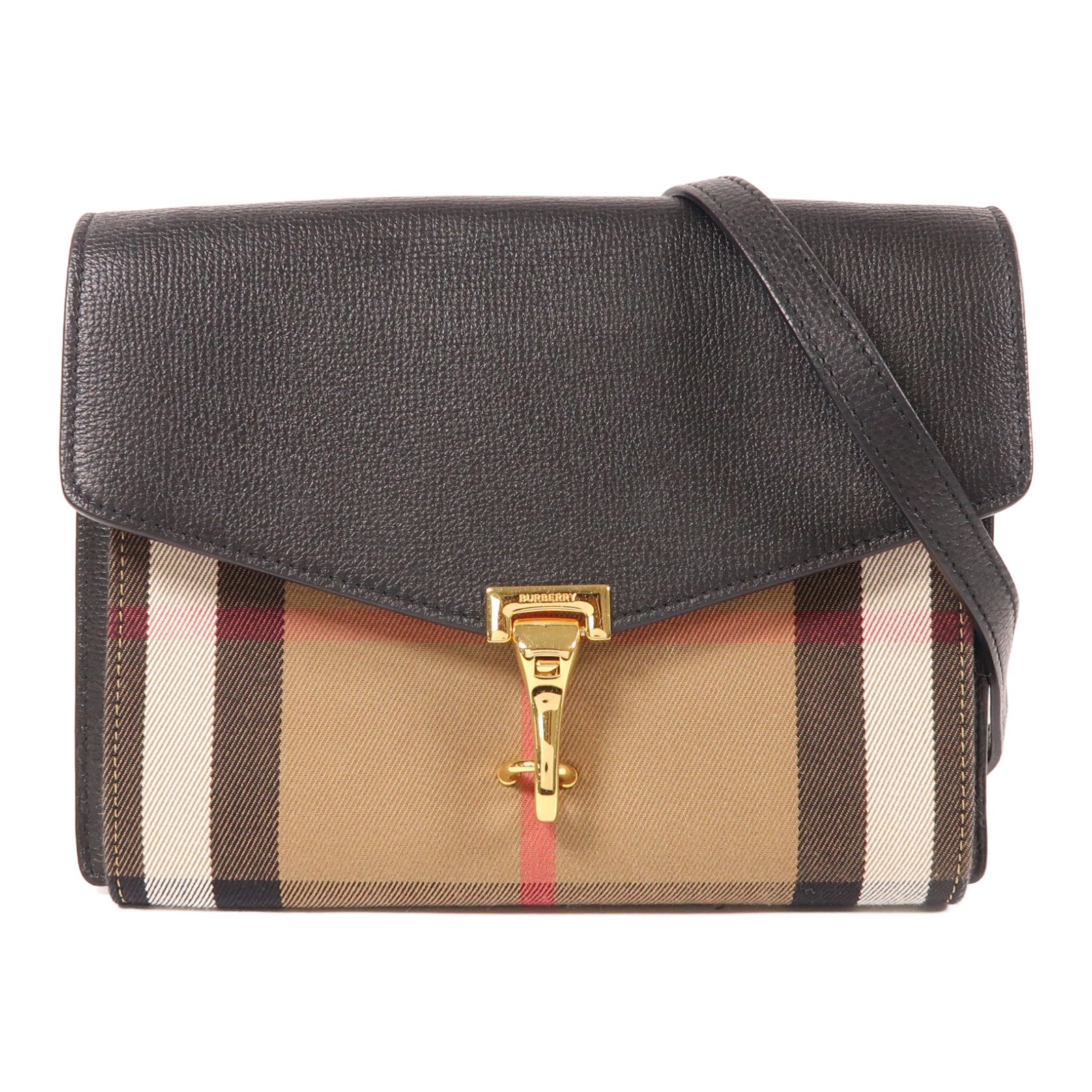 BURBERRY 帆布/皮革Chain Shoulder金扣鏈帶肩背袋黑色/棕色