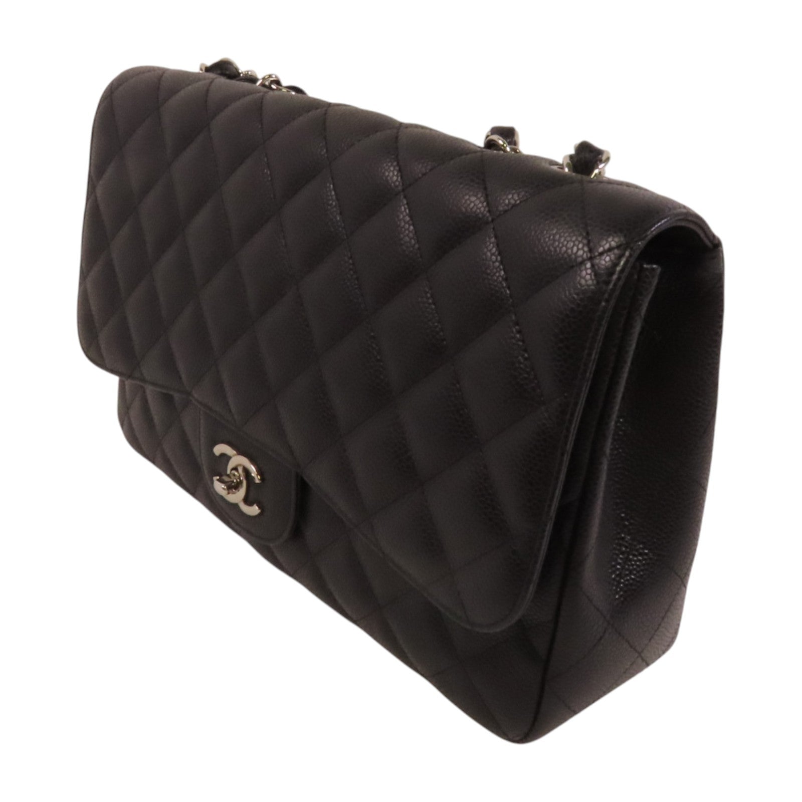 CHANEL 牛皮皮革Large Classic銀扣鏈帶肩背袋