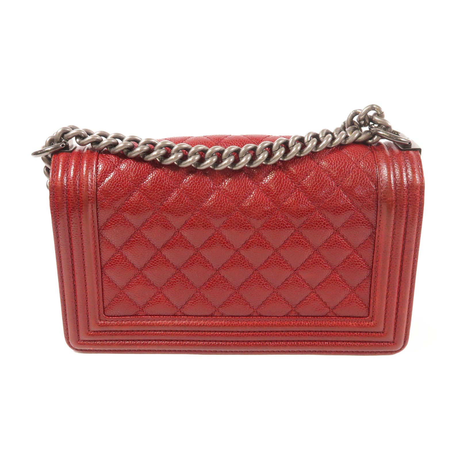 CHANEL CC SHW Boy 25 Chain Shoulder Bag Calfskin Leather Red