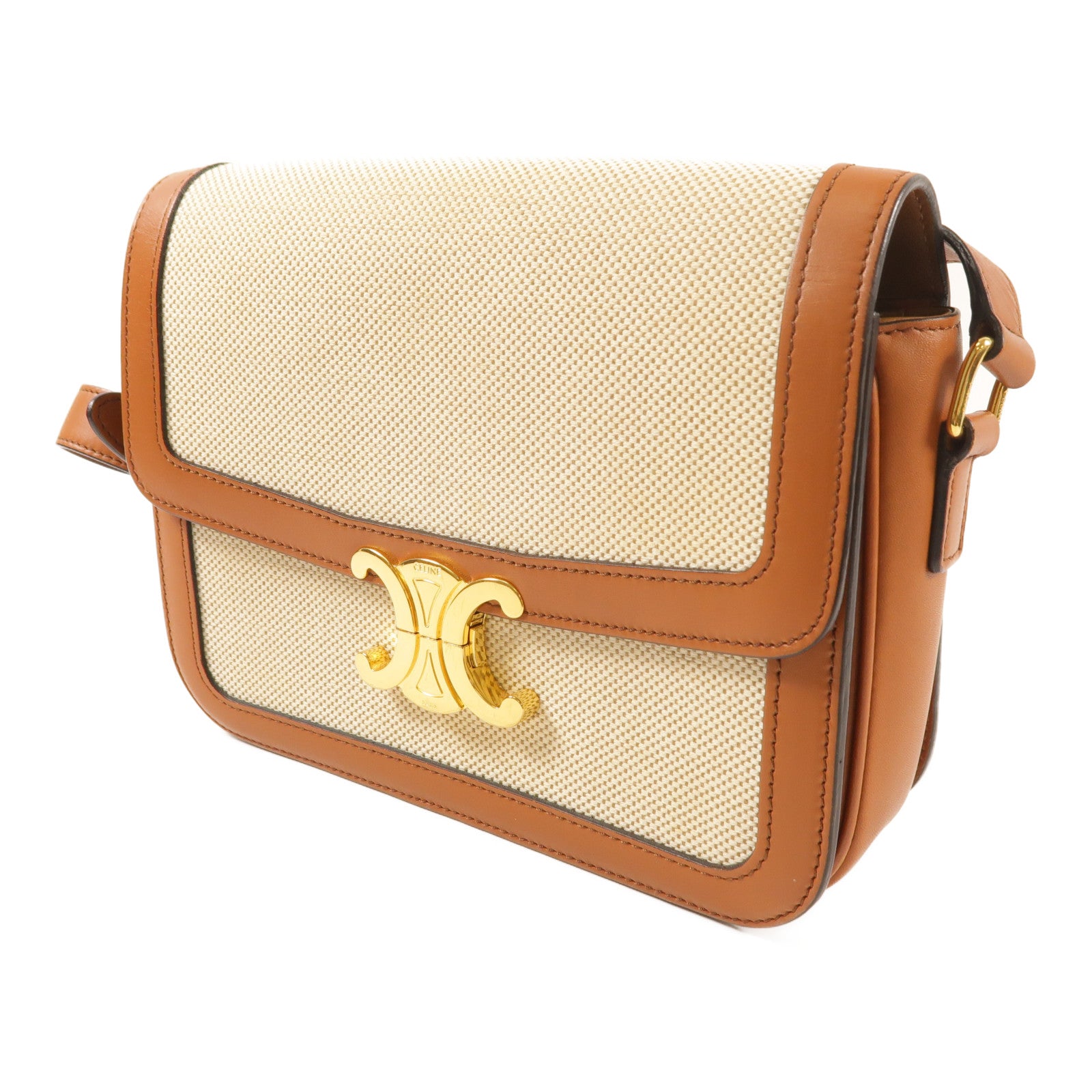 CELINE 帆布Teen Triomphe金扣肩背袋