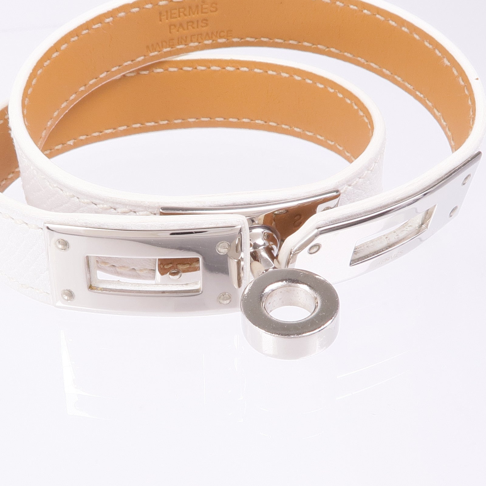 HERMES Epsom皮革Kelly Double Tour Bracelet銀扣手帶