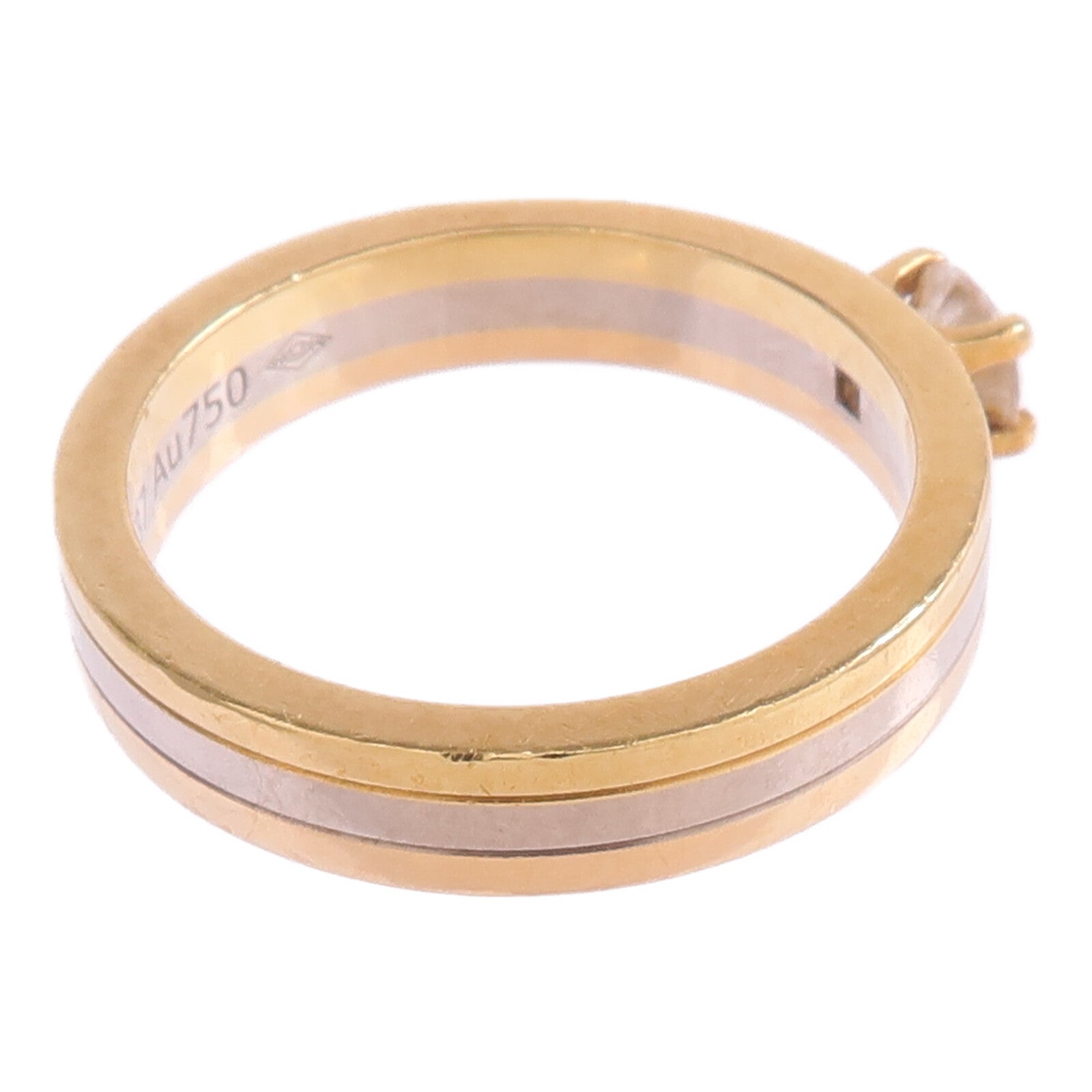 CARTIER 18K黃金/白金/玫瑰金Trinity Solitaire鑽石戒指Cartier#49/US#5
