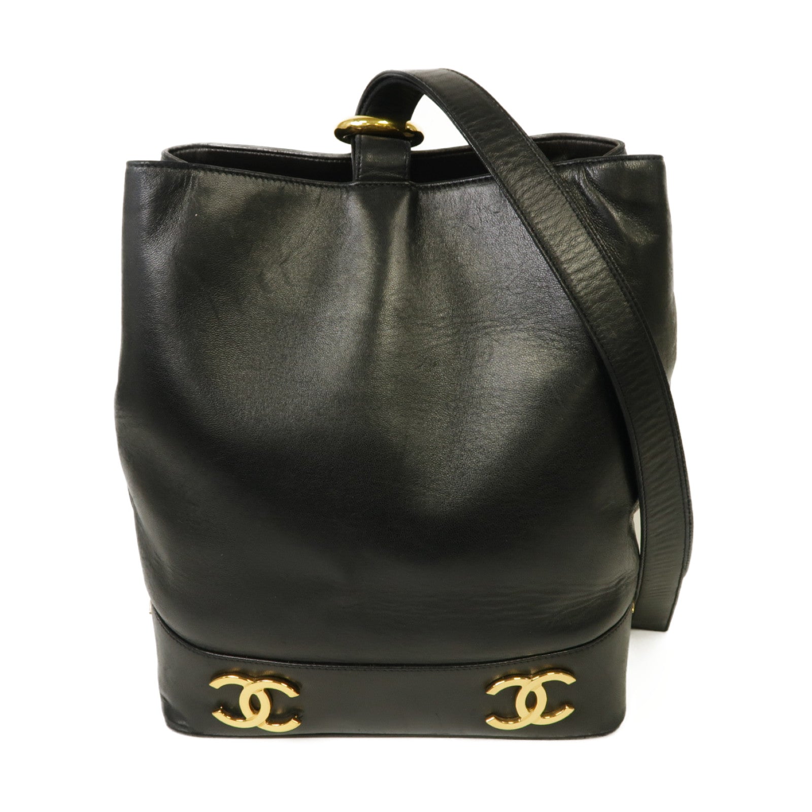 CHANEL 【激減優惠】皮革Triple CC Bucket金扣肩背袋黑色