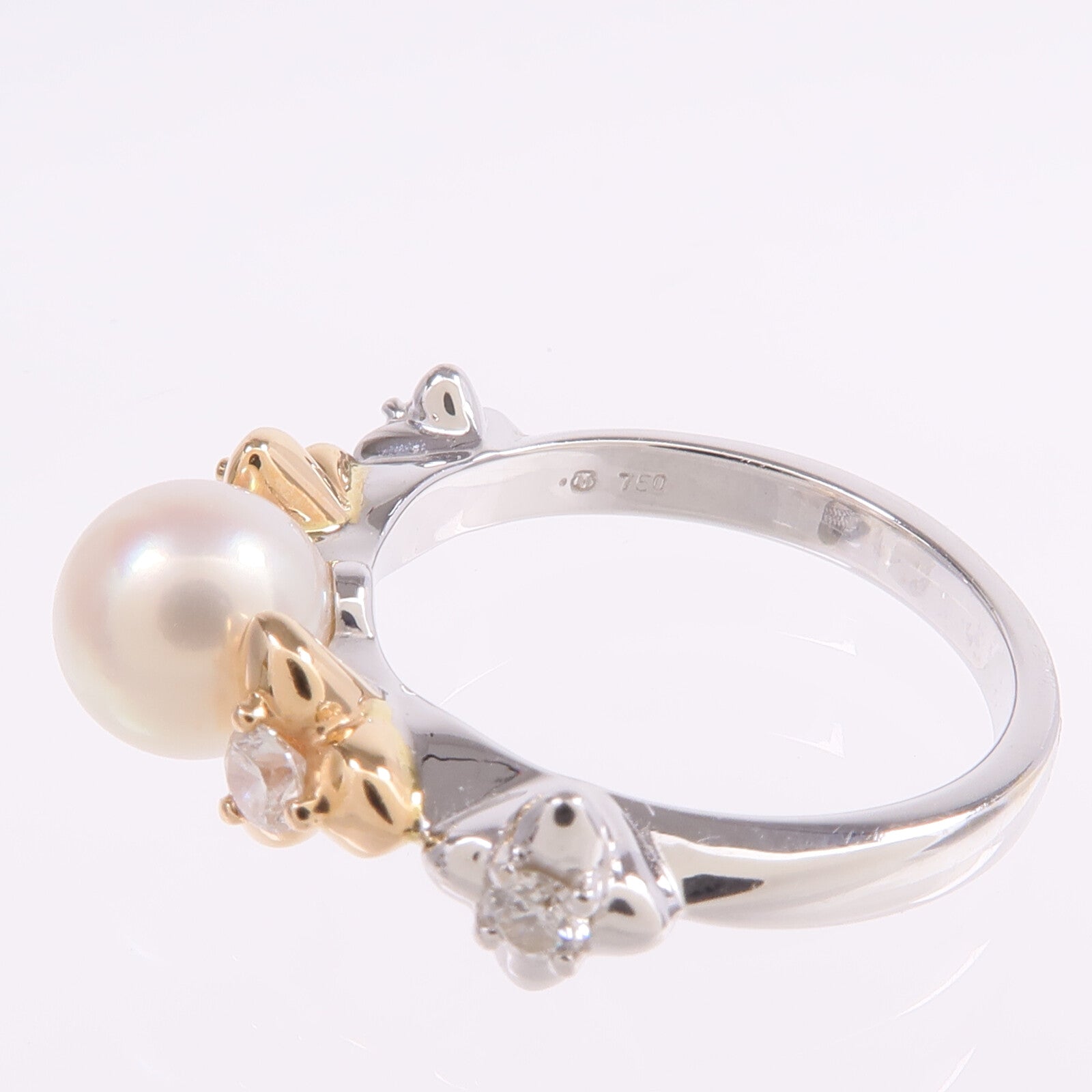 MIKIMOTO 【激減優惠】18K白金/玫瑰金Pearl Diamond Ring珍珠鑽石戒指US#5.5