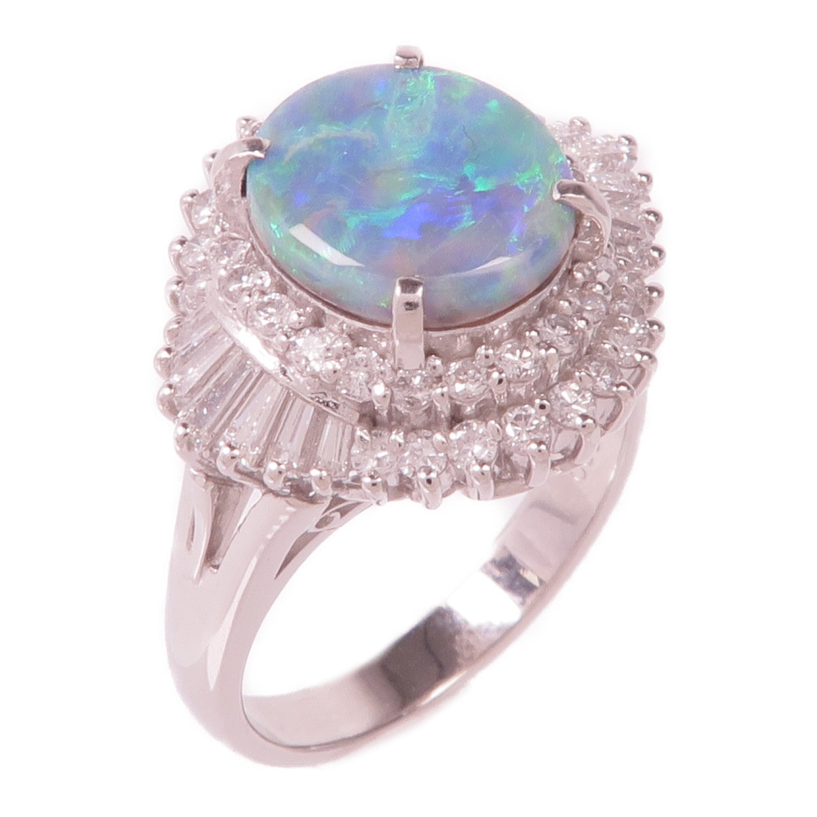JEWELRY 【激減優惠】PT900鉑金Black Opal Diamond Ring黑蛋白石/鑽石戒指US#6