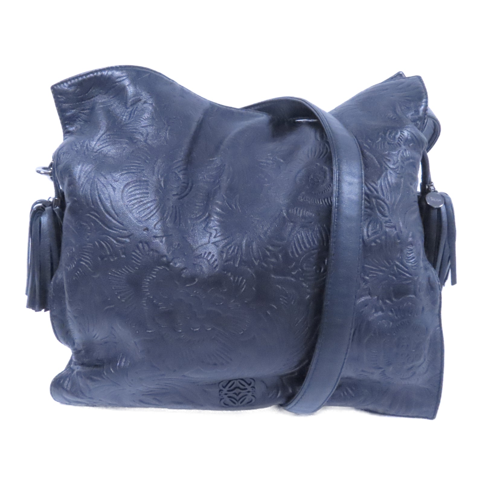 LOEWE 羊皮皮革Shoulder Bag銀扣肩背袋黑色