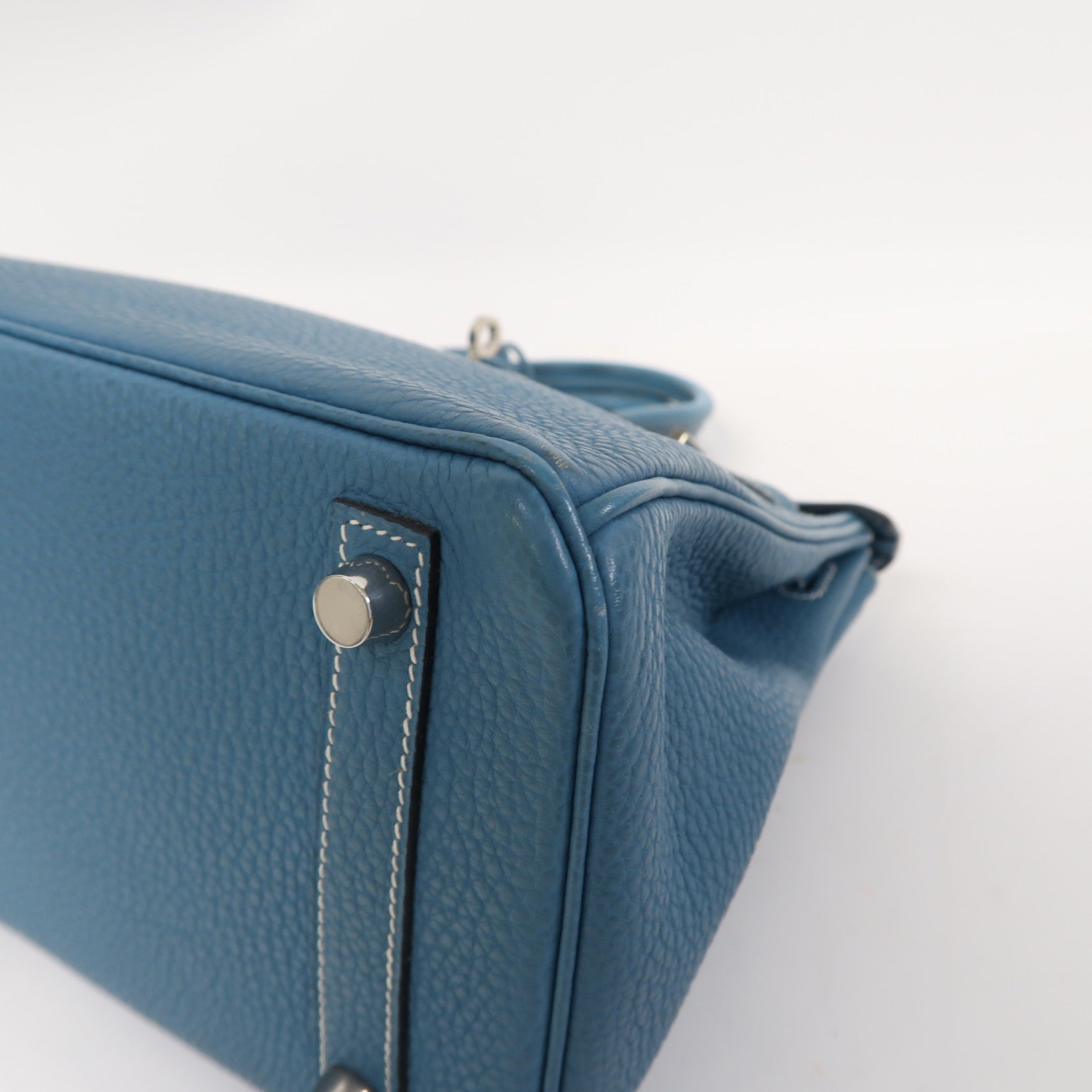 HERMES Togo皮革Birkin 25銀扣手挽袋藍色