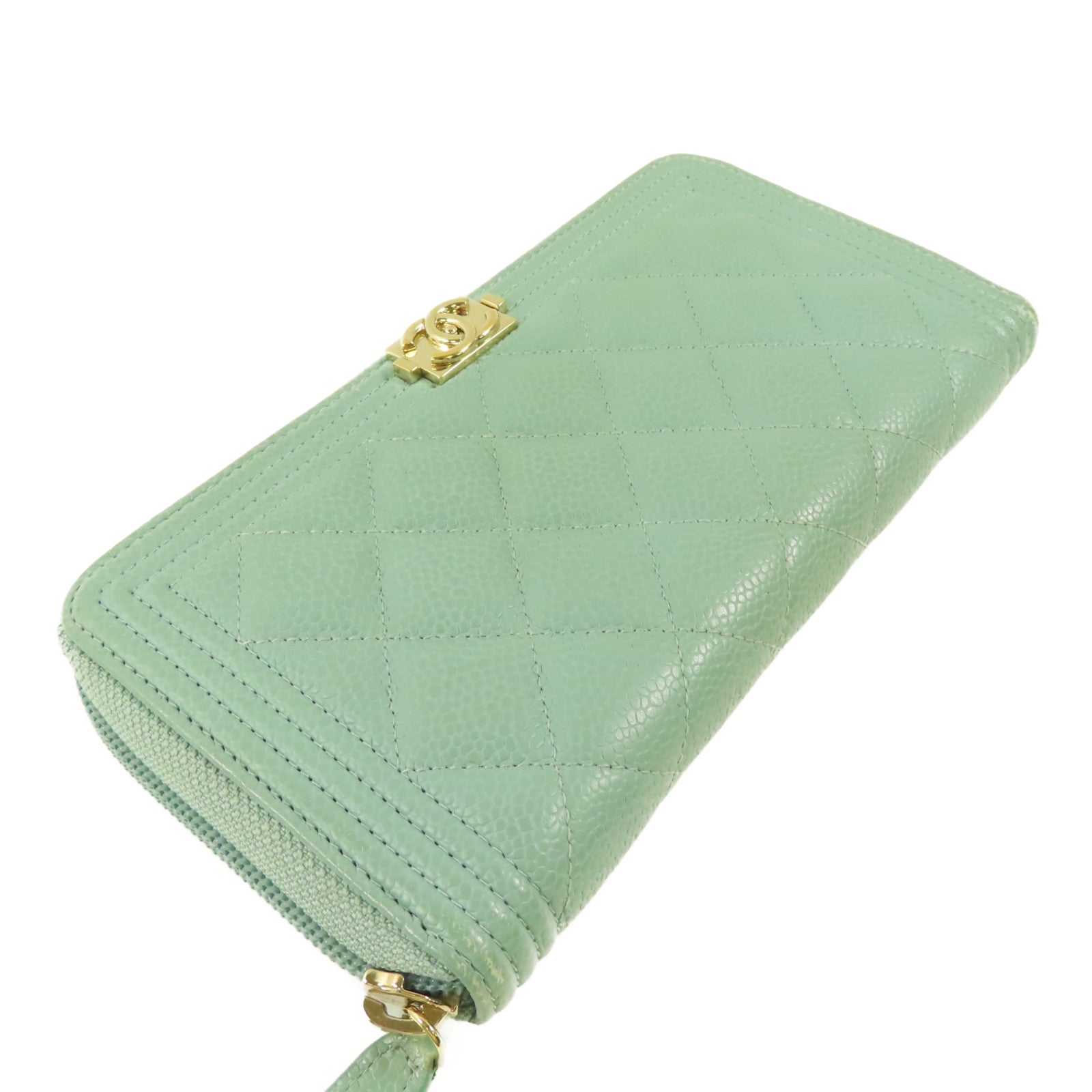 CHANEL 牛皮皮革Boy Zipper Long Wallet金扣長錢包