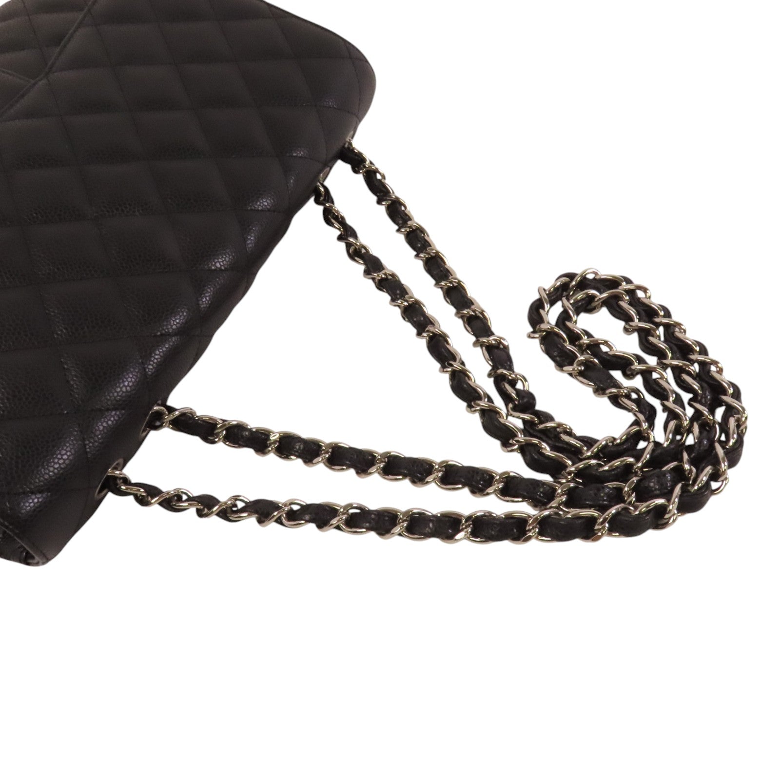 CHANEL 牛皮皮革Large Classic銀扣鏈帶肩背袋