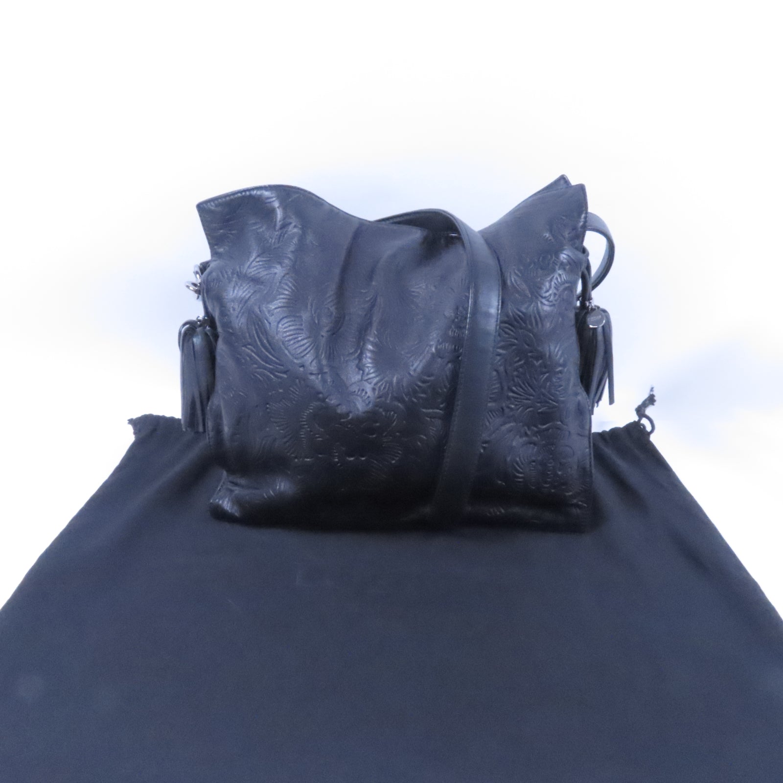 LOEWE 羊皮皮革Shoulder Bag銀扣肩背袋黑色