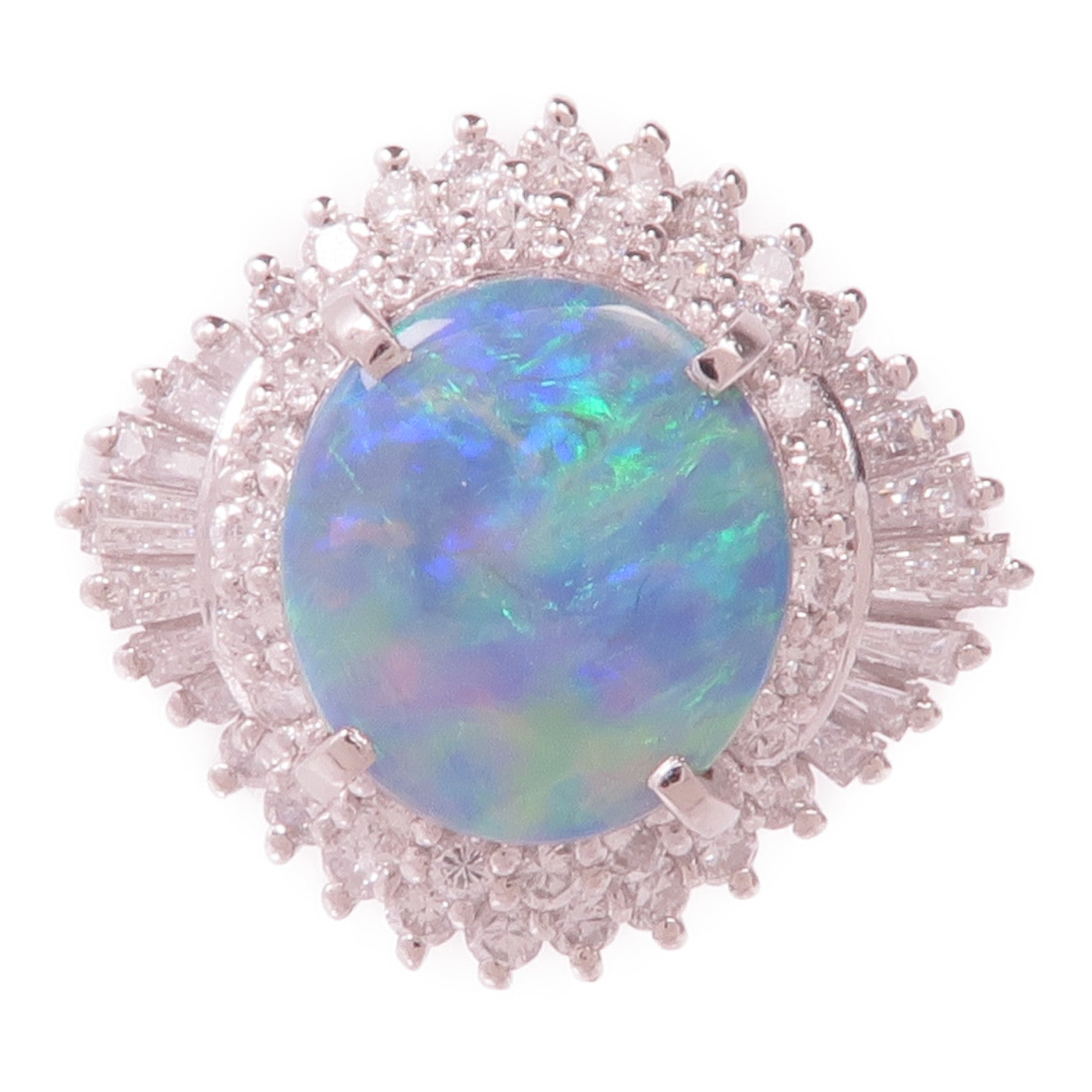 JEWELRY 【激減優惠】PT900鉑金Black Opal Diamond Ring黑蛋白石/鑽石戒指US#6