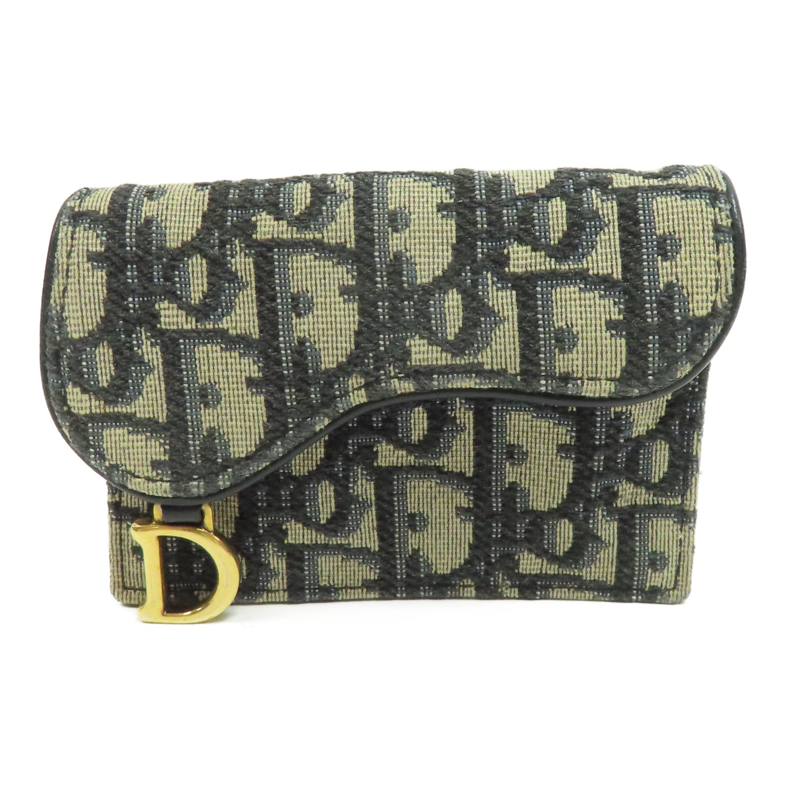 Dior 帆布Card Holder金扣卡片套米色/藍色