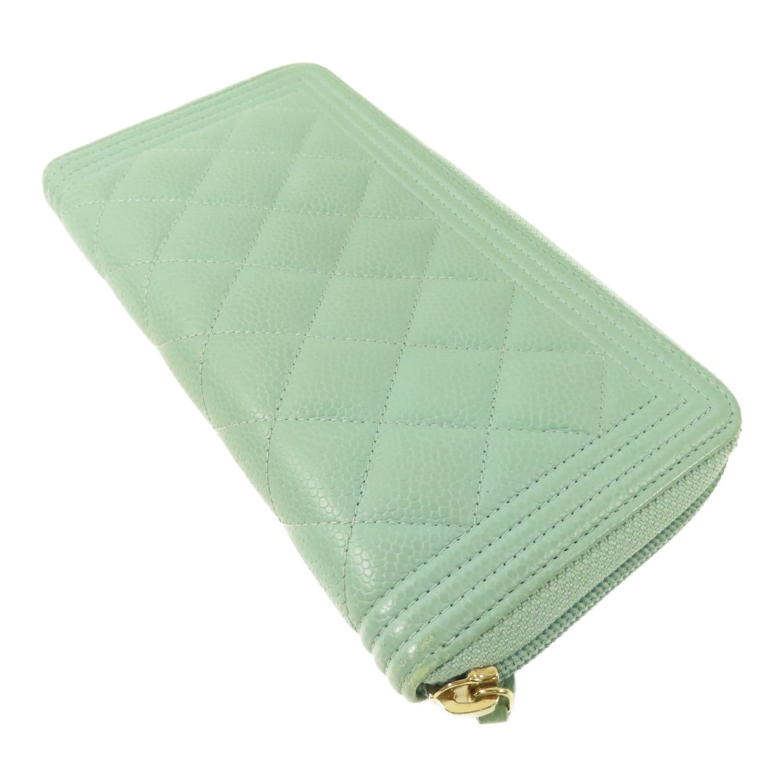 CHANEL 牛皮皮革Boy Zipper Long Wallet金扣長錢包