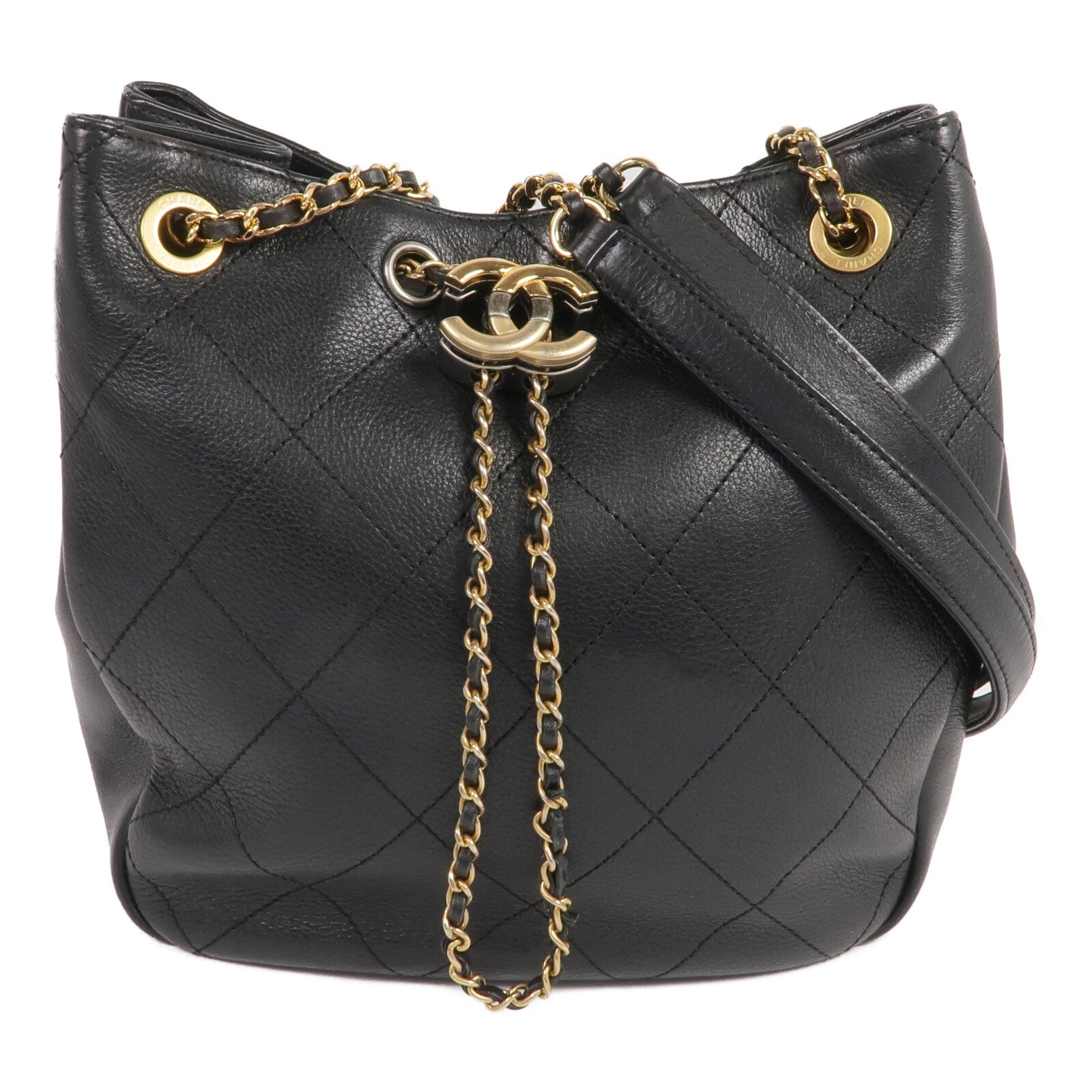 CHANEL 牛皮皮革Chain Shoulder Bag金扣鏈帶肩背袋