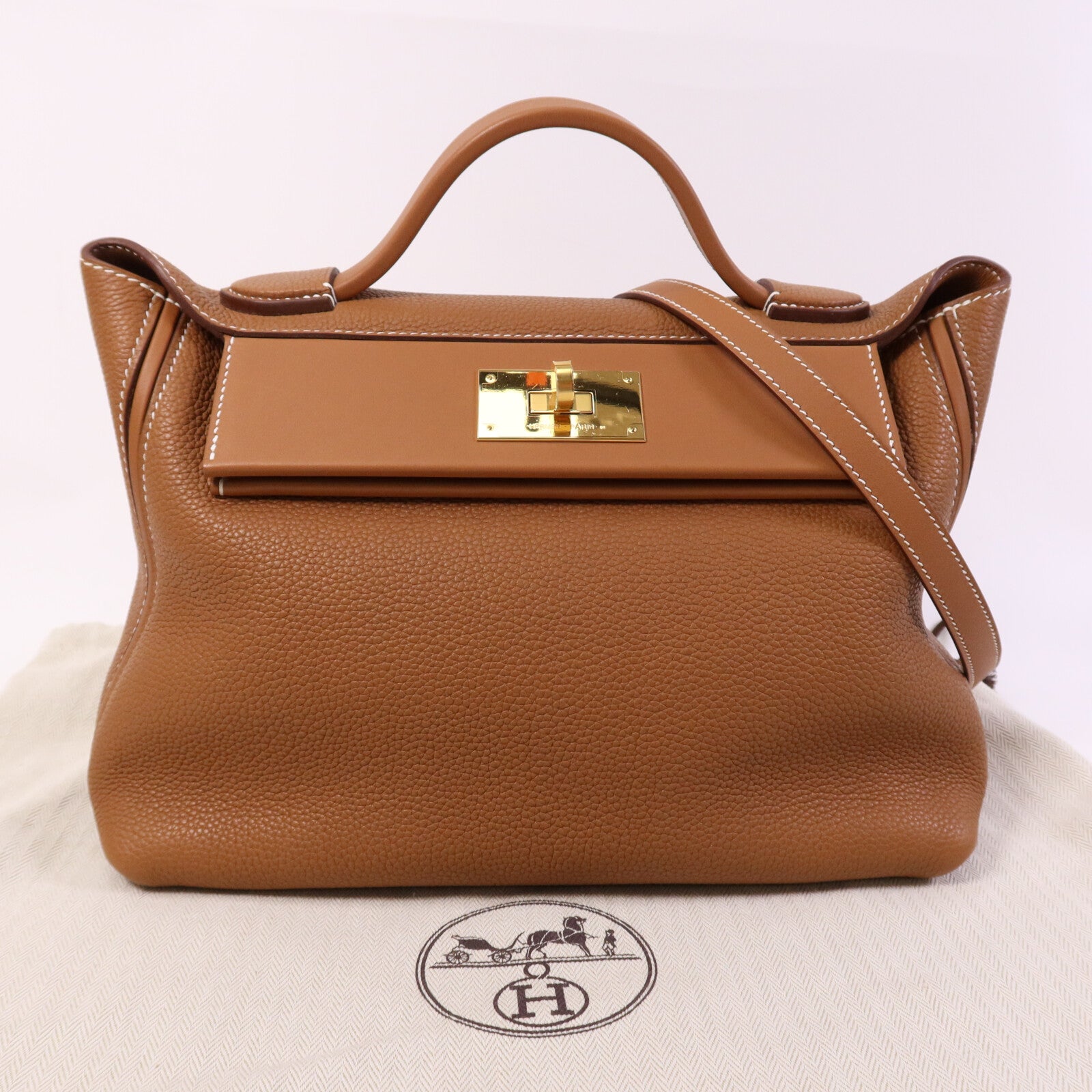 HERMES Clemence皮革24/24 29CM金扣手挽肩背兩用袋Gold