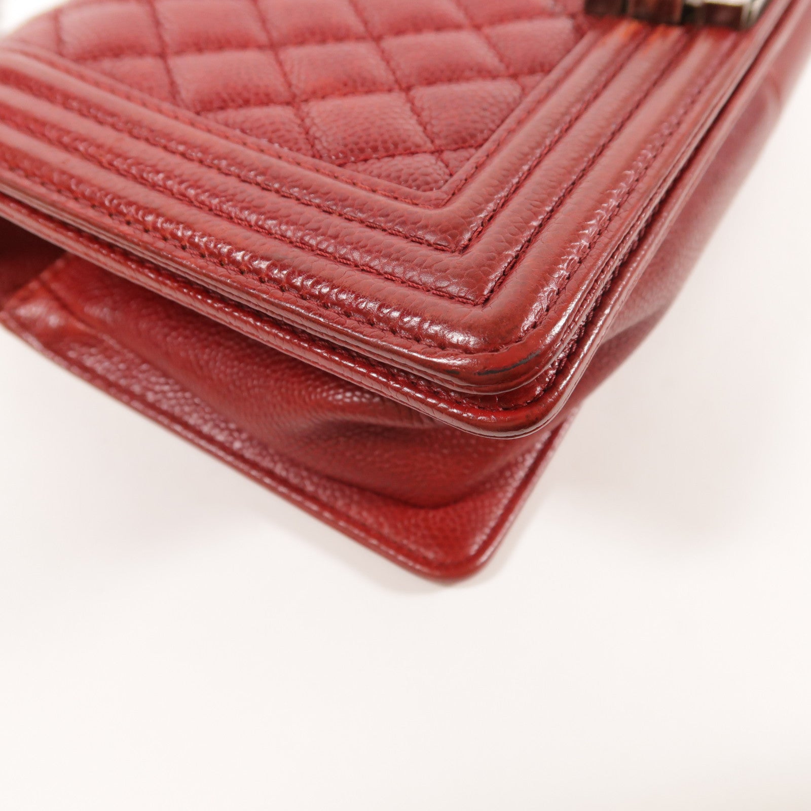 CHANEL CC SHW Boy 25 Chain Shoulder Bag Calfskin Leather Red