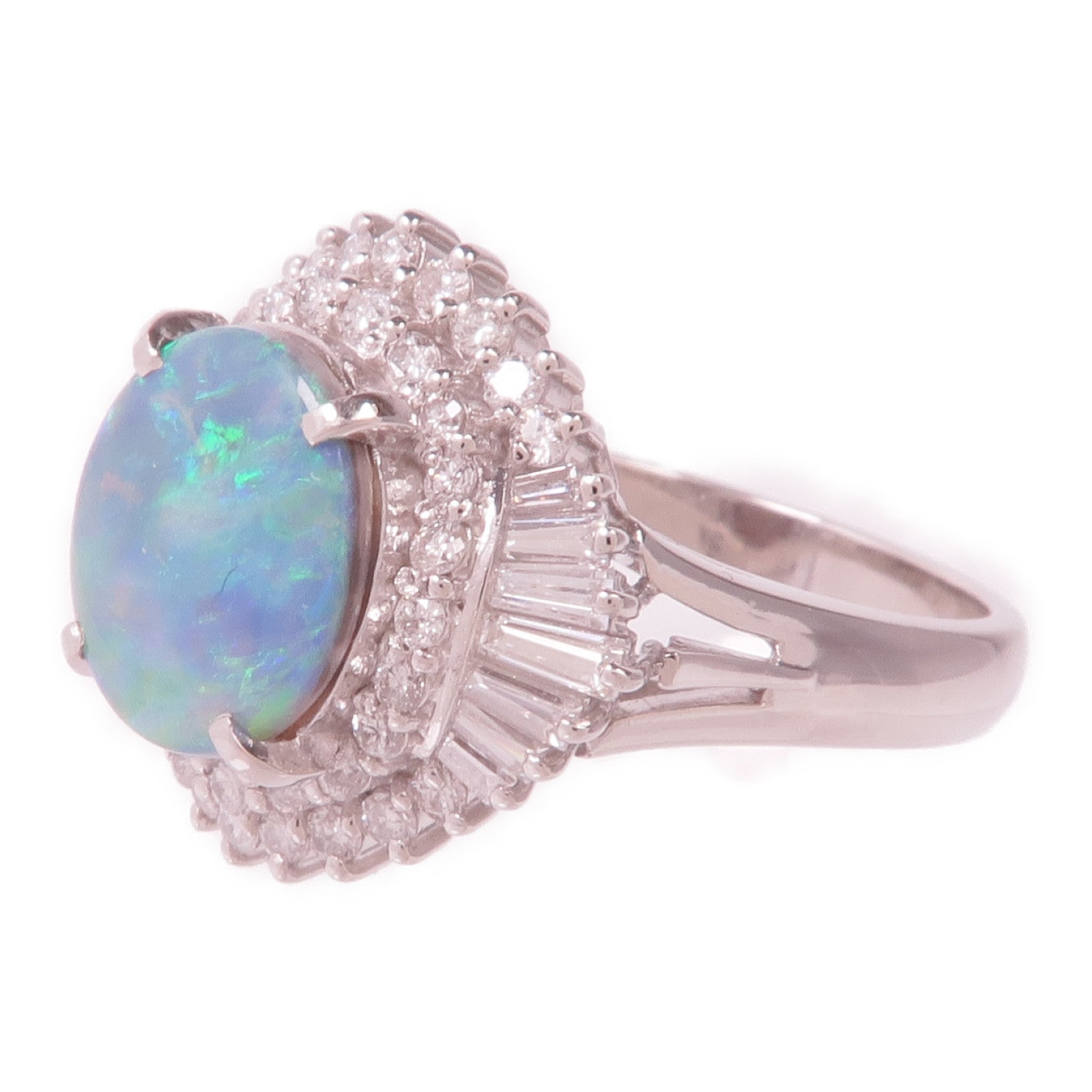 JEWELRY 【激減優惠】PT900鉑金Black Opal Diamond Ring黑蛋白石/鑽石戒指US#6