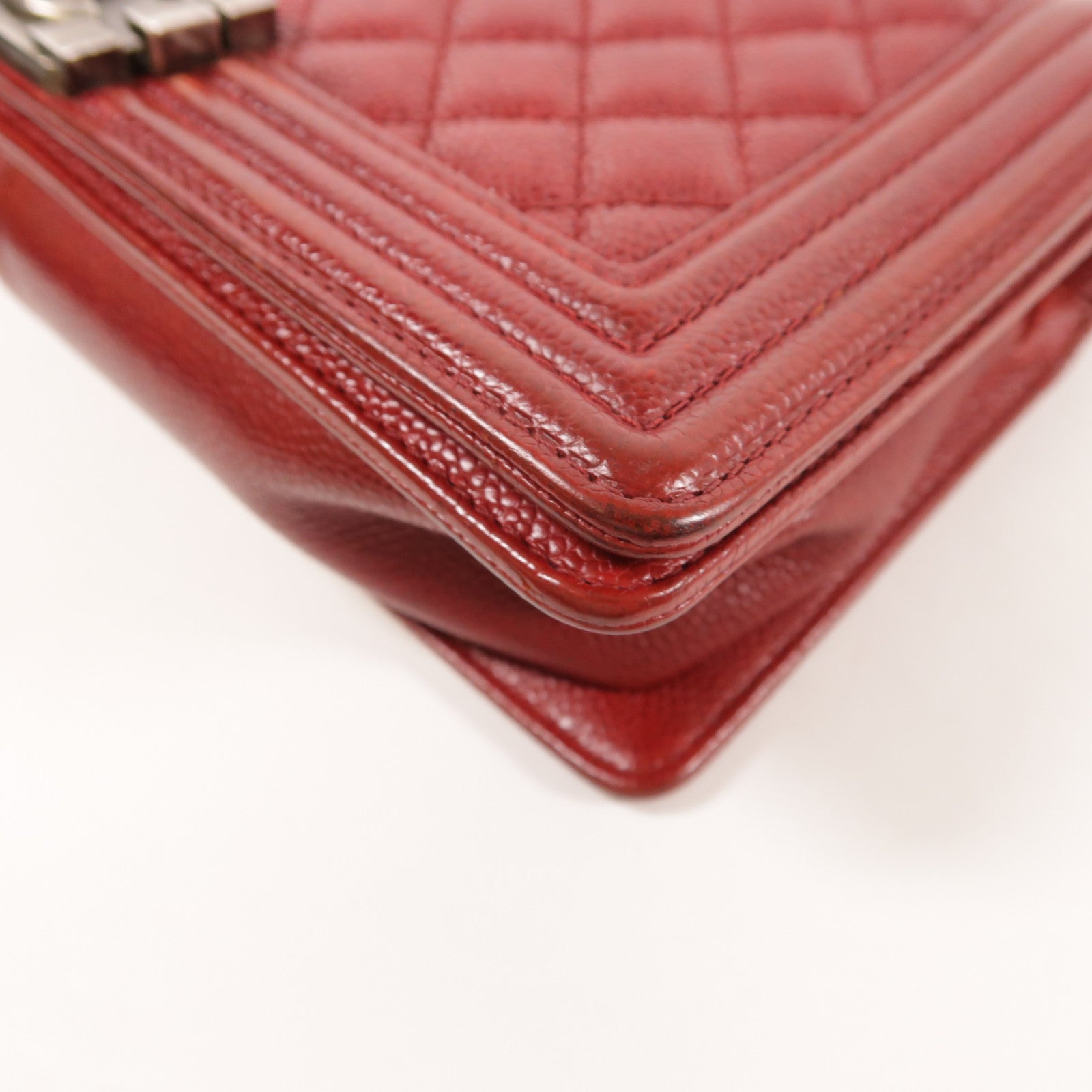 CHANEL CC SHW Boy 25 Chain Shoulder Bag Calfskin Leather Red