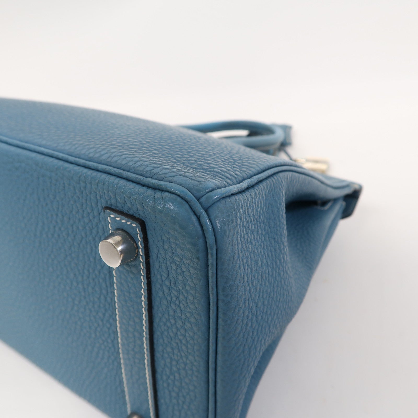 HERMES Togo皮革Birkin 25銀扣手挽袋藍色