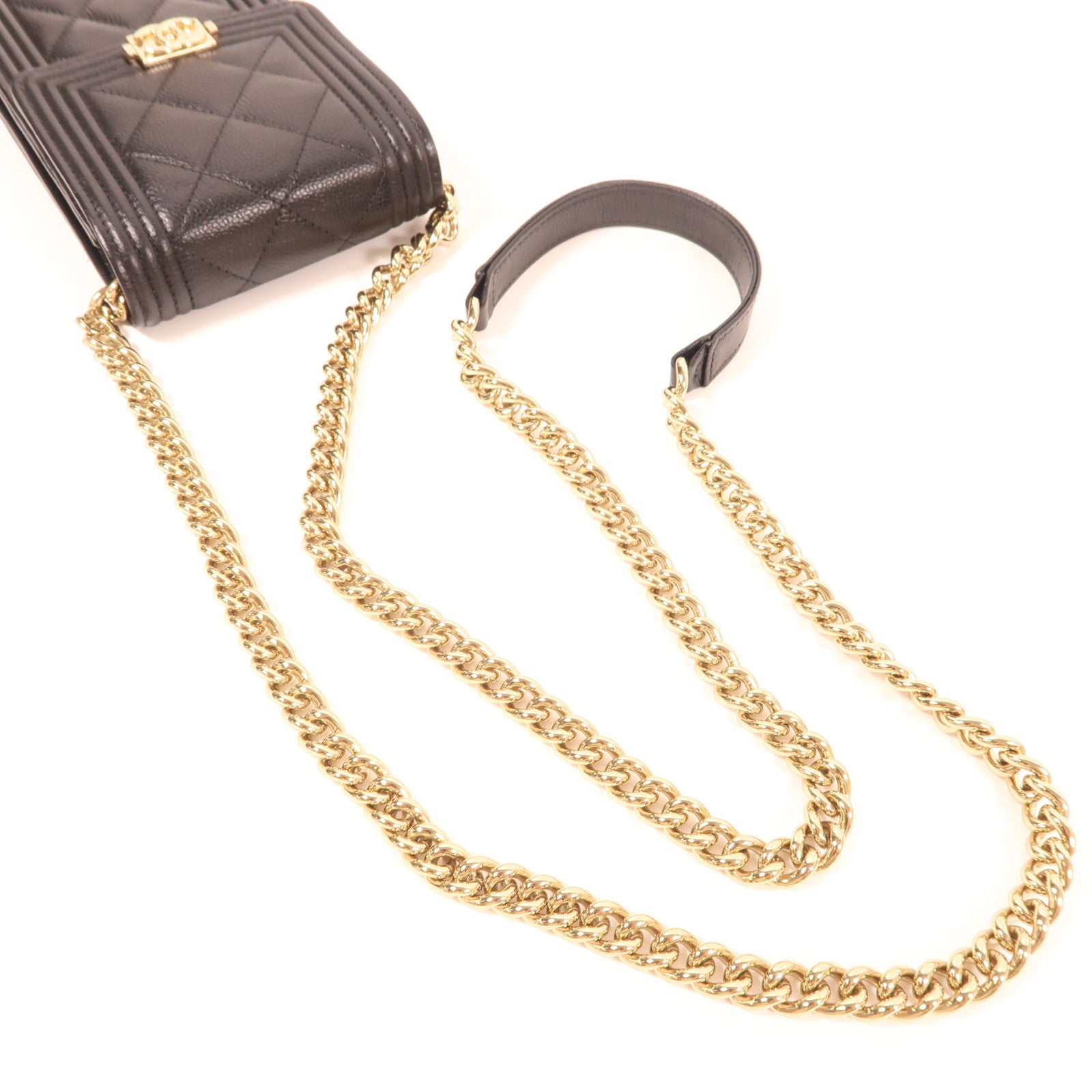 CHANEL 牛皮皮革Boy Phone Bag金扣鏈帶肩背袋