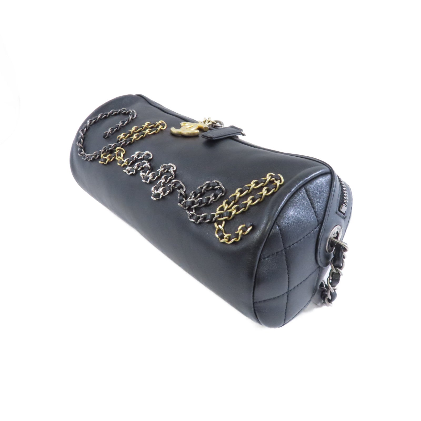 CHANEL 【激減優惠】牛皮皮革Bowling Chain Shoulder金扣鏈帶肩背袋黑色