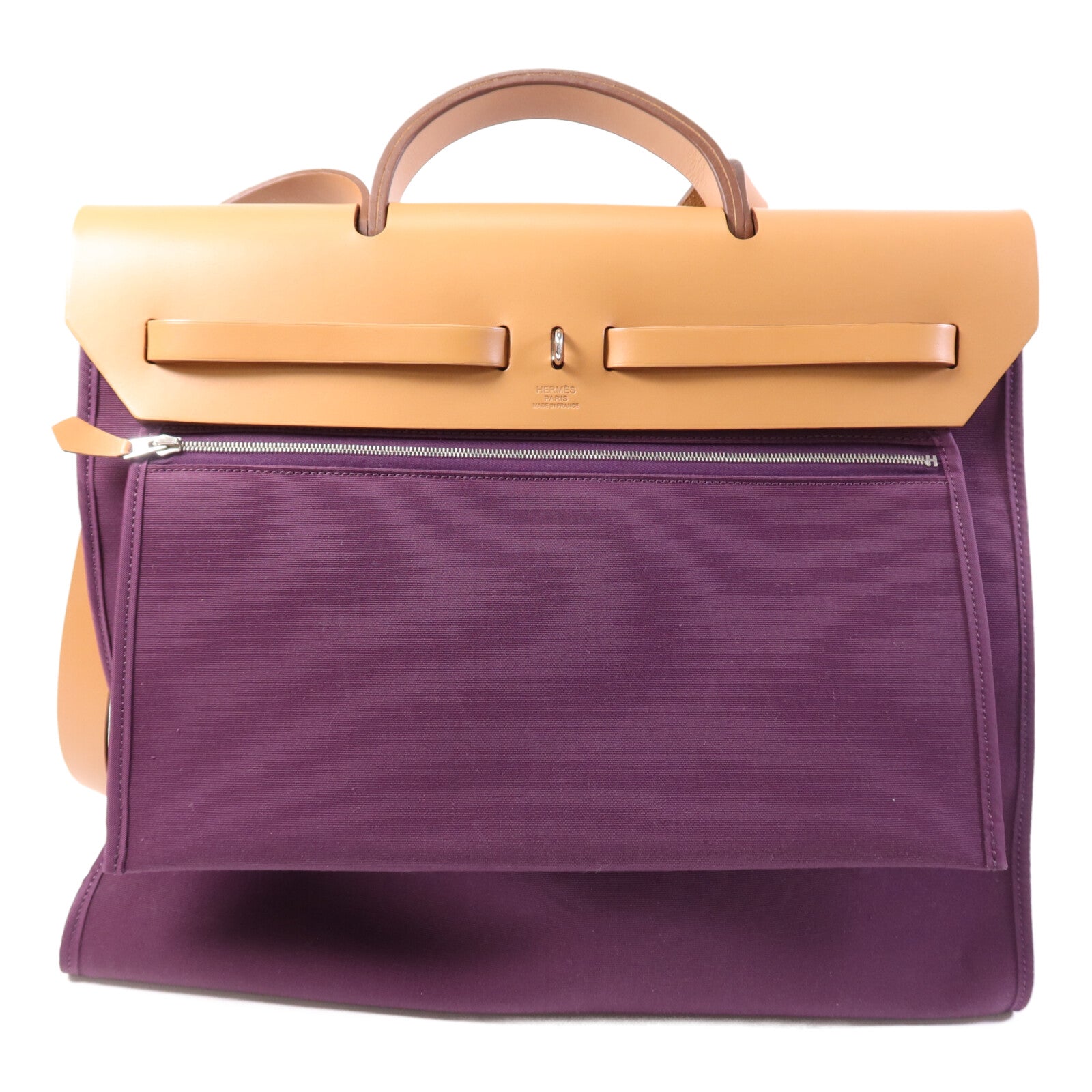 HERMES 帆布Herbag MM銀扣手挽肩背兩用袋Anemone/Gold