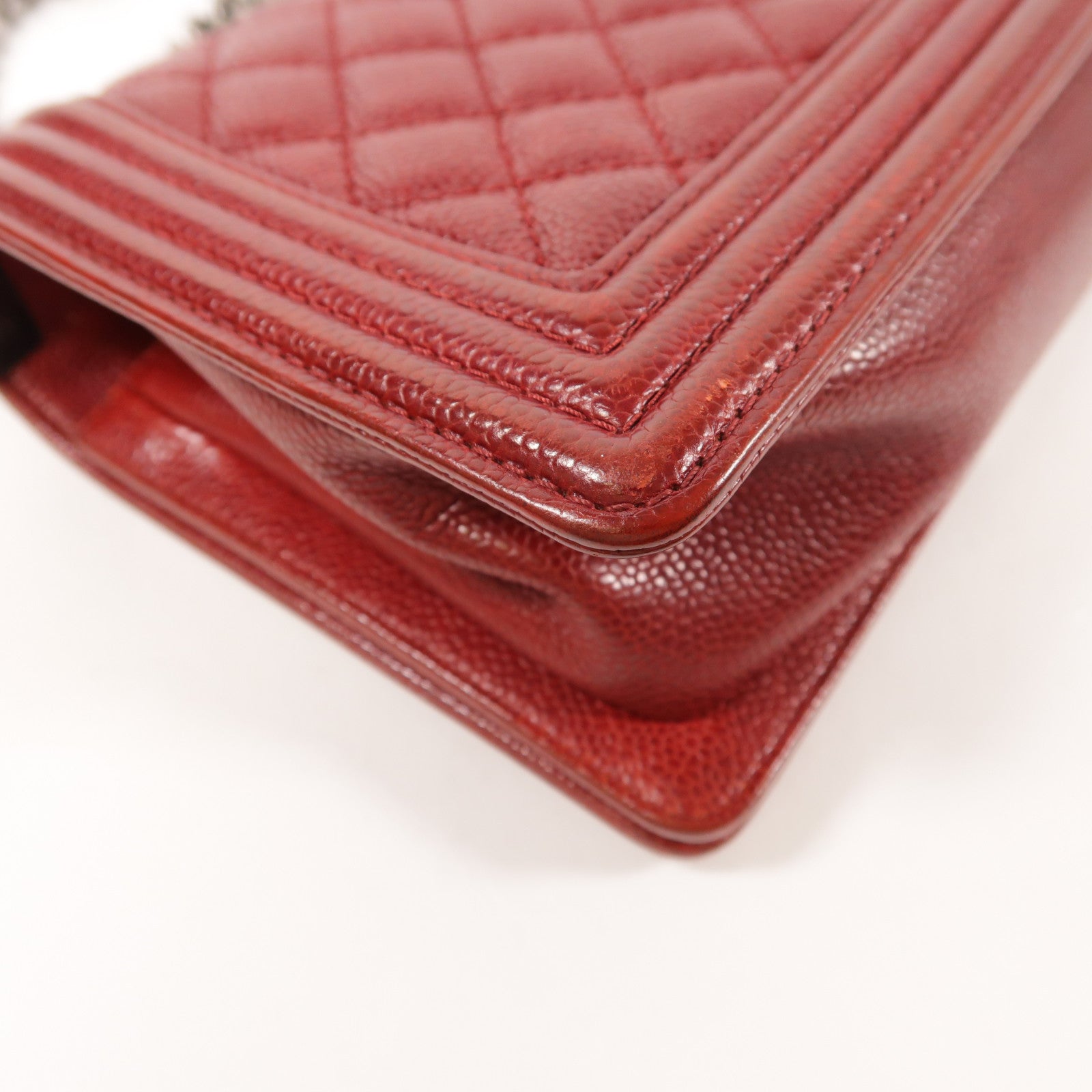 CHANEL CC SHW Boy 25 Chain Shoulder Bag Calfskin Leather Red