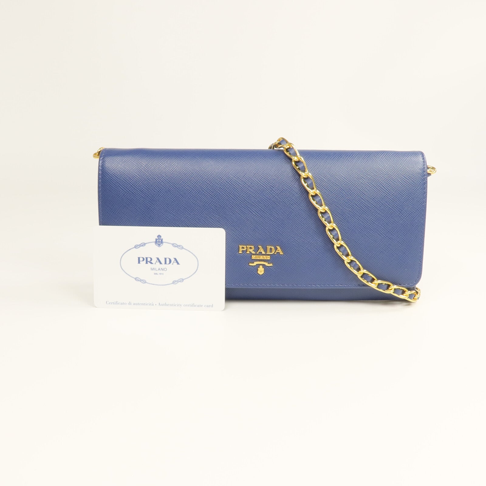 PRADA Saffiano皮革Wallet On Chain金扣鏈帶肩背袋