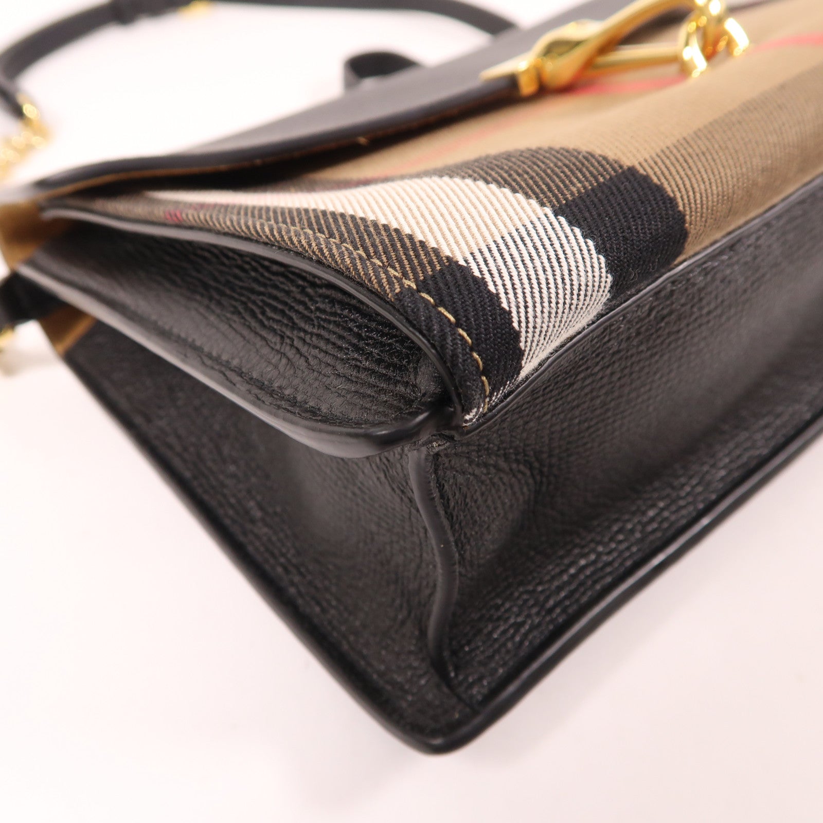 BURBERRY 帆布/皮革Chain Shoulder金扣鏈帶肩背袋黑色/棕色