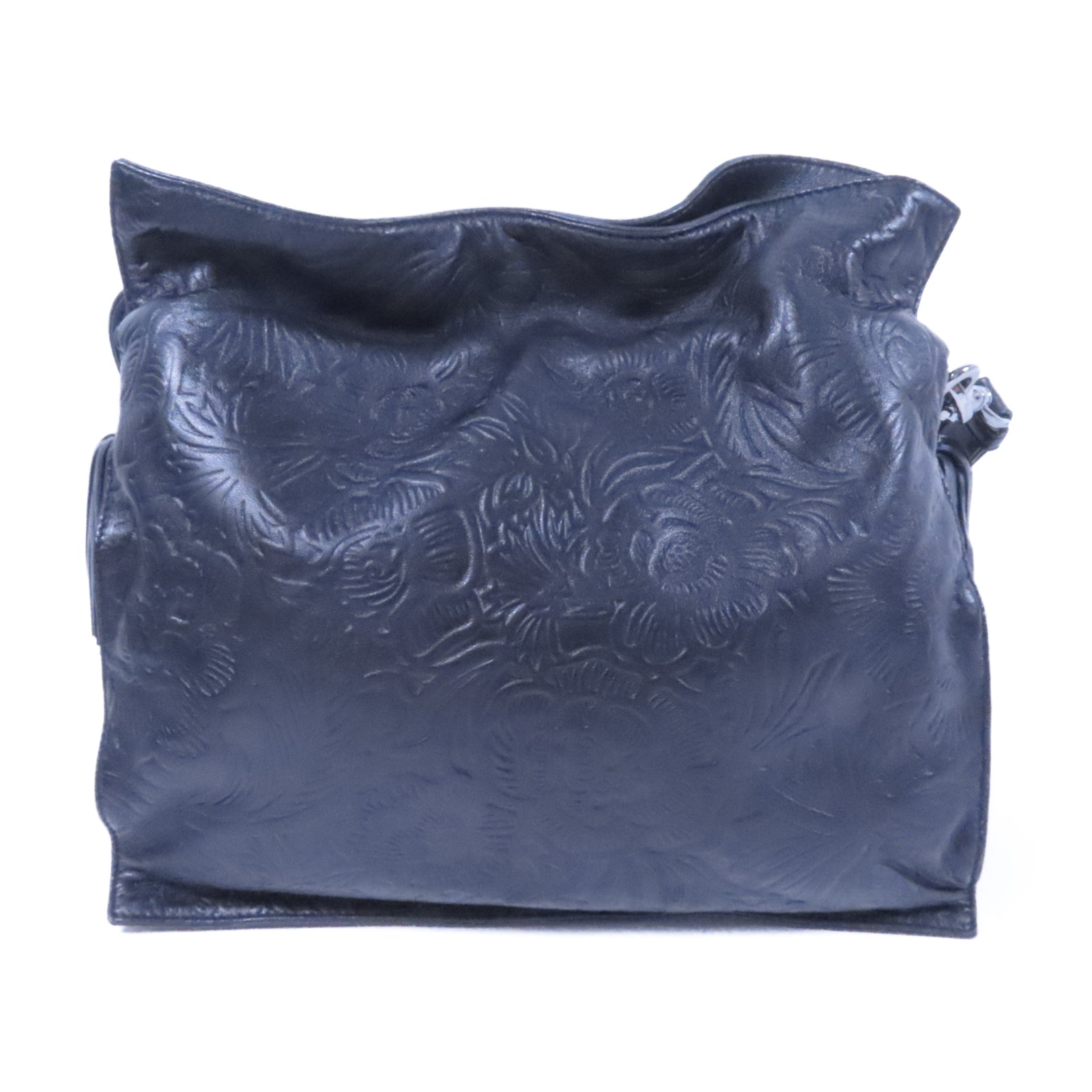 LOEWE 羊皮皮革Shoulder Bag銀扣肩背袋黑色