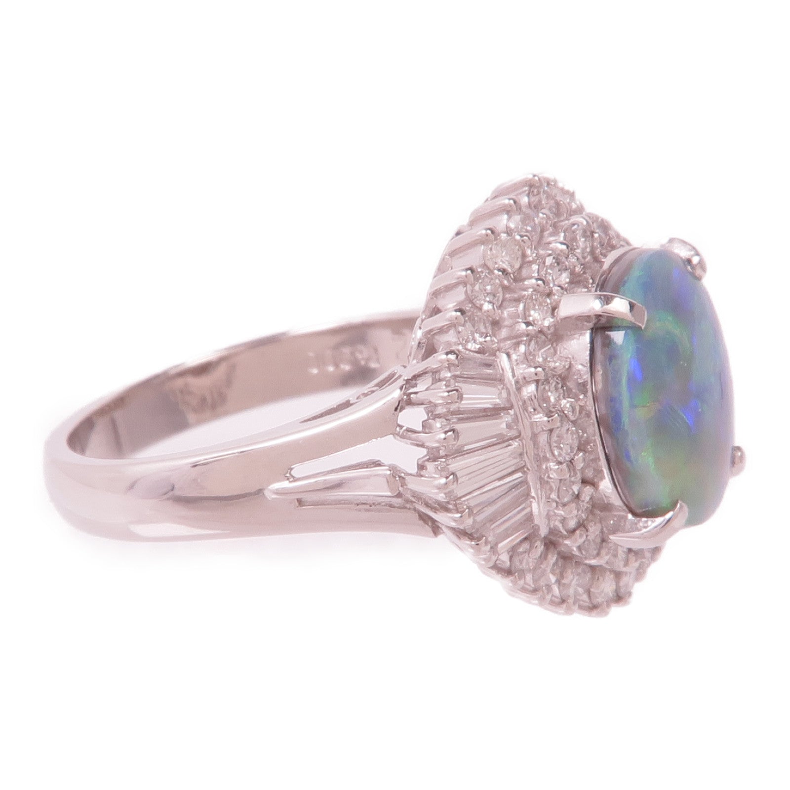 JEWELRY 【激減優惠】PT900鉑金Black Opal Diamond Ring黑蛋白石/鑽石戒指US#6