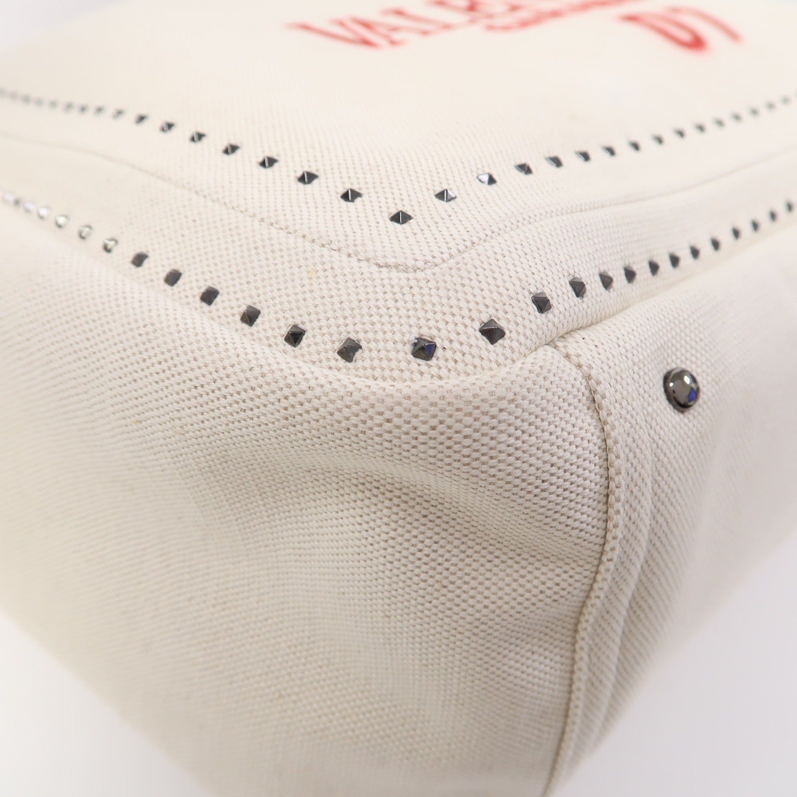 Valentino 帆布Garavani Atelier Bag 01 Metal Stitch Edition手挽肩背兩用袋米白色