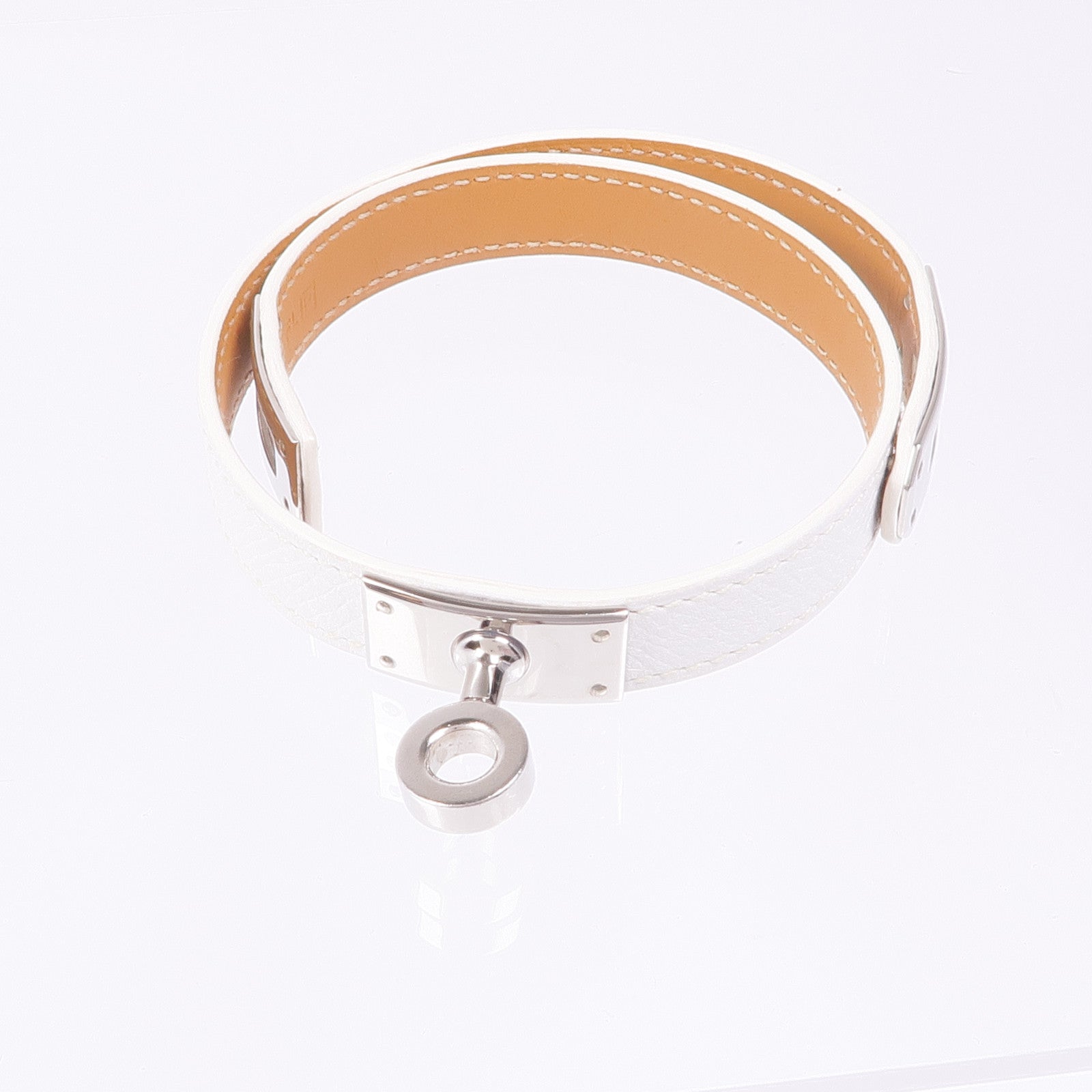 HERMES Epsom皮革Kelly Double Tour Bracelet銀扣手帶