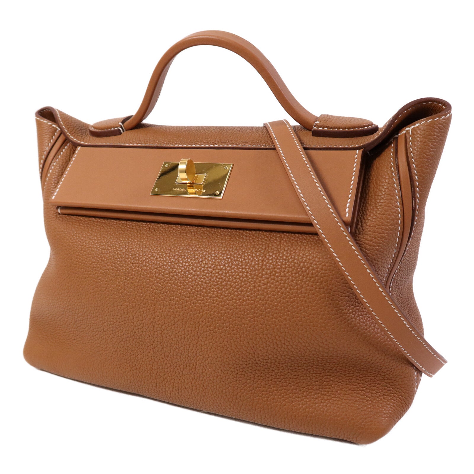 HERMES Clemence皮革24/24 29CM金扣手挽肩背兩用袋Gold