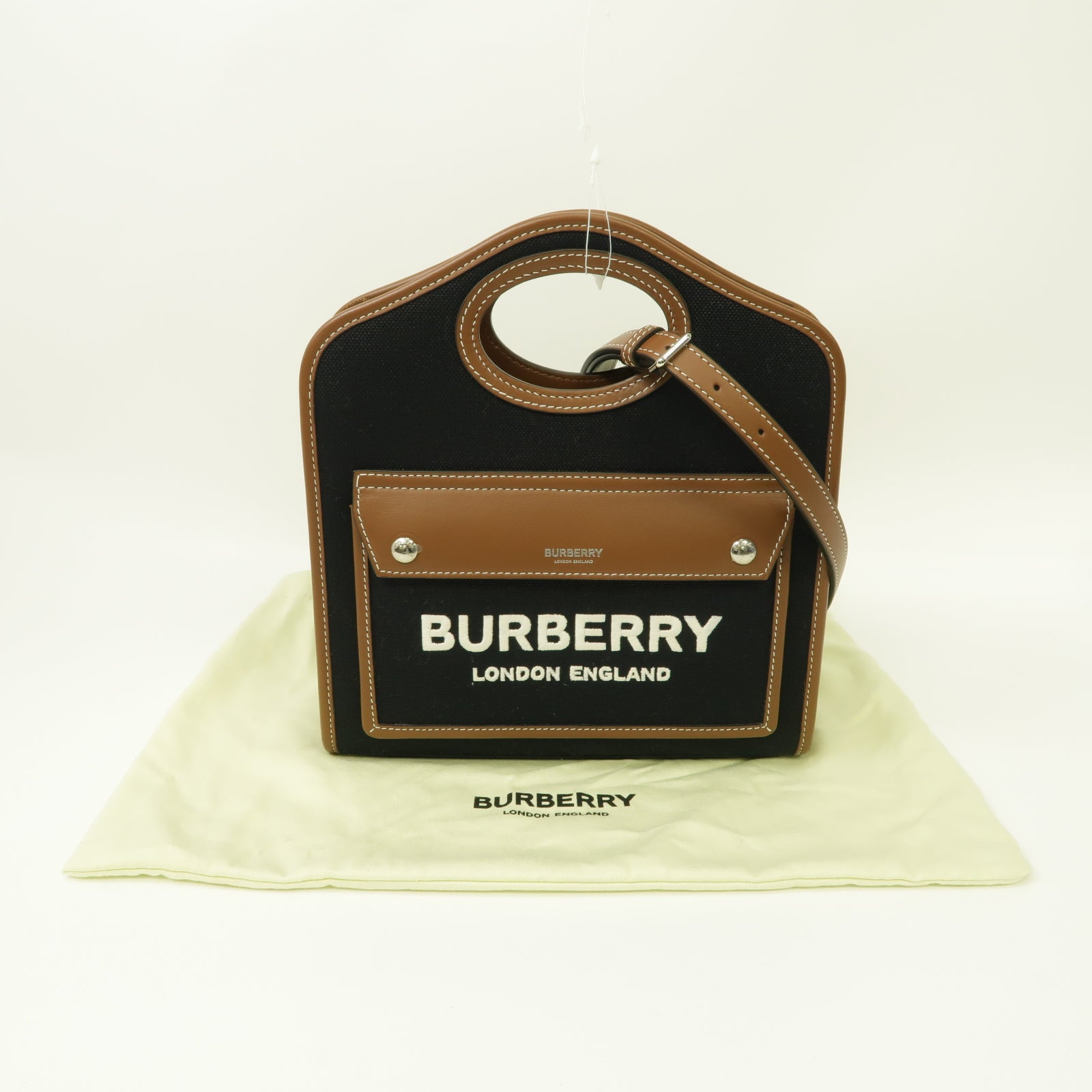 BURBERRY 帆布2way Shoulder Bag銀扣手挽肩背兩用袋黑色