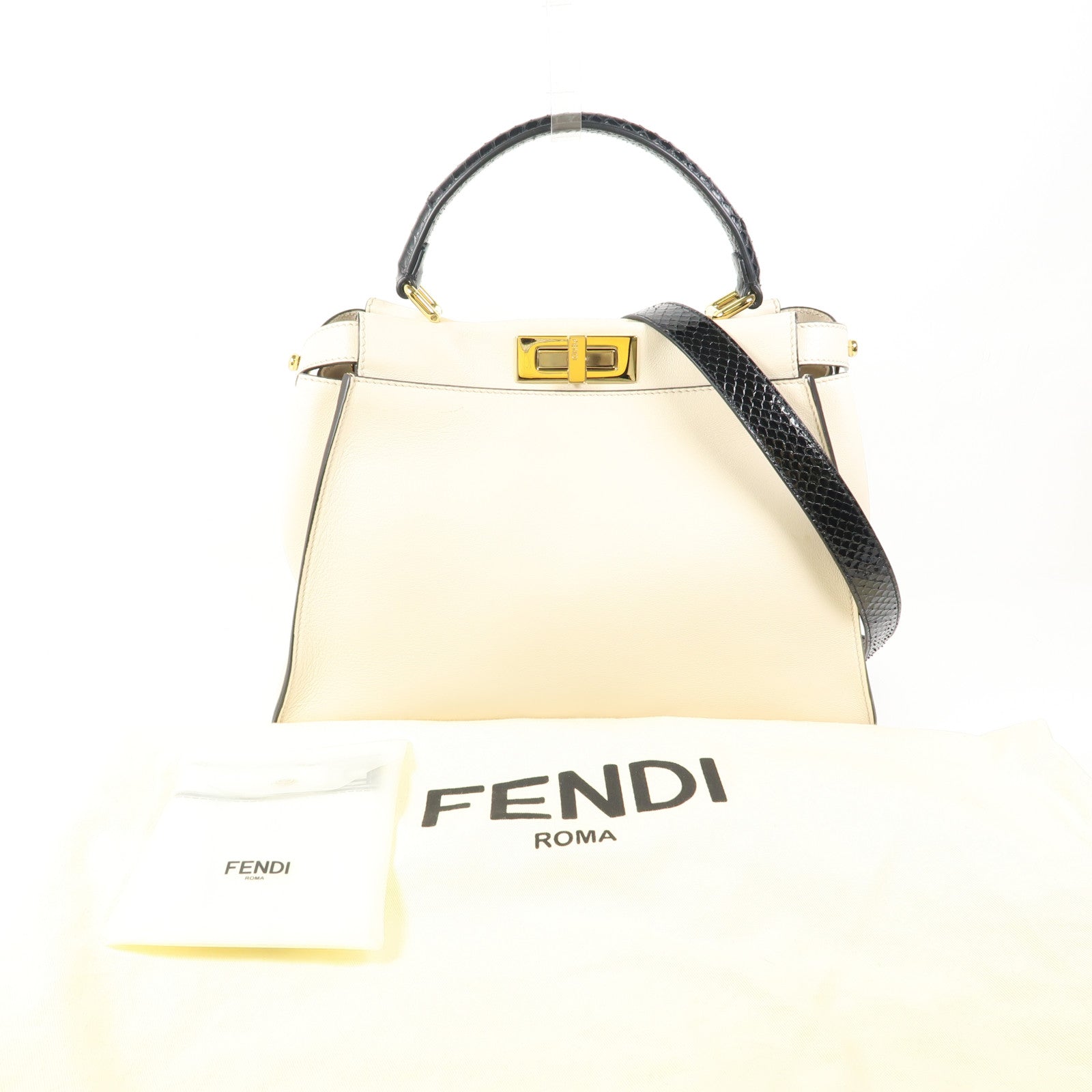 FENDI 【激減優惠】蛇皮/牛皮皮革Peekaboo金扣手挽肩背兩用袋