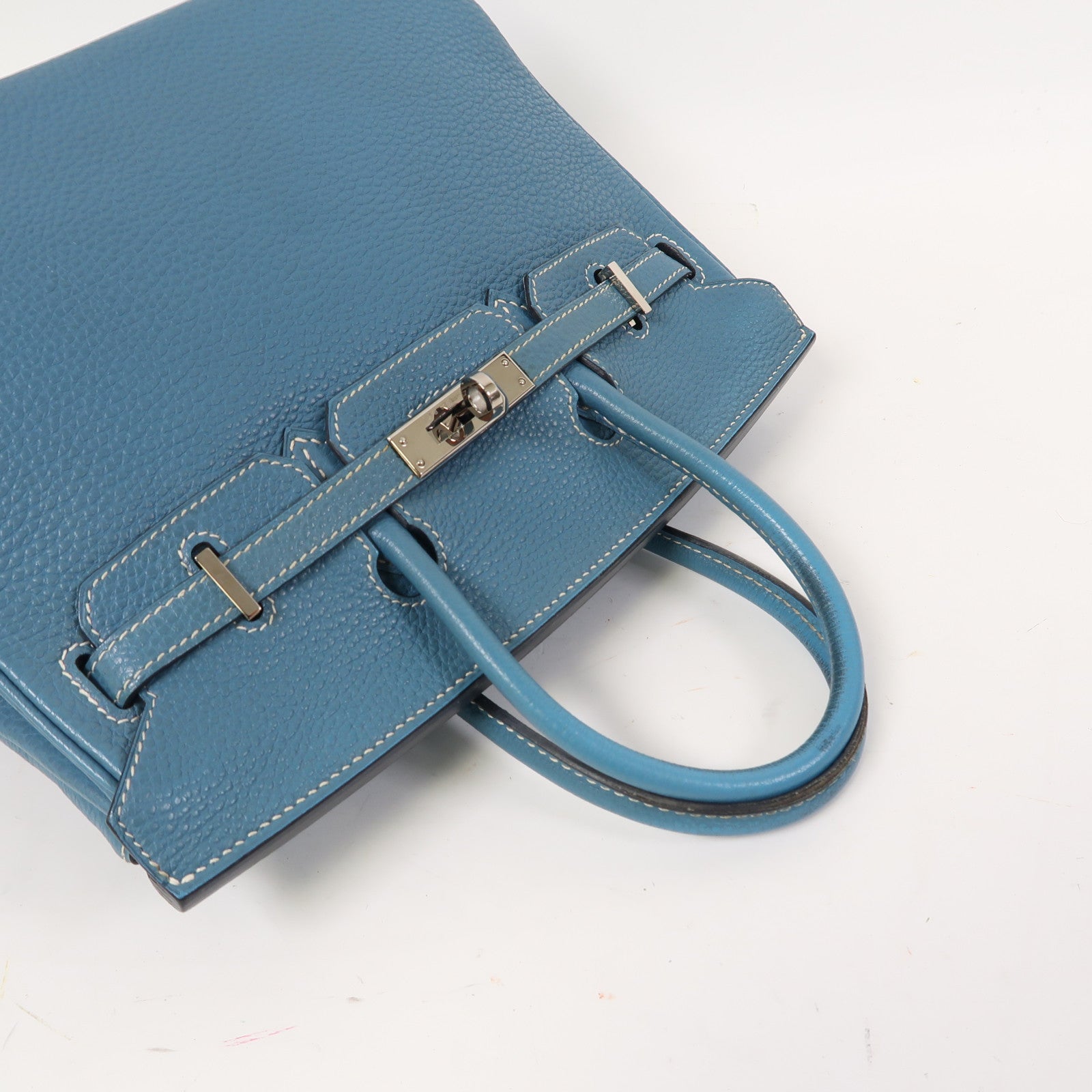 HERMES Togo皮革Birkin 25銀扣手挽袋藍色