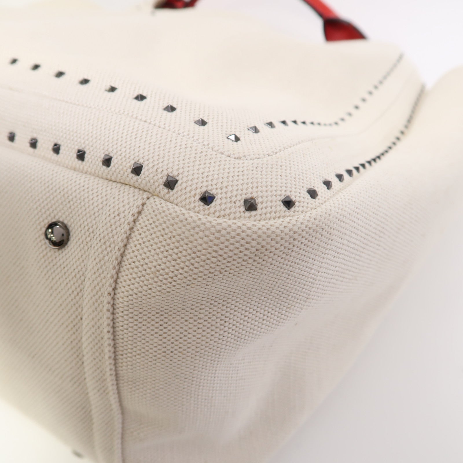Valentino 帆布Garavani Atelier Bag 01 Metal Stitch Edition手挽肩背兩用袋米白色