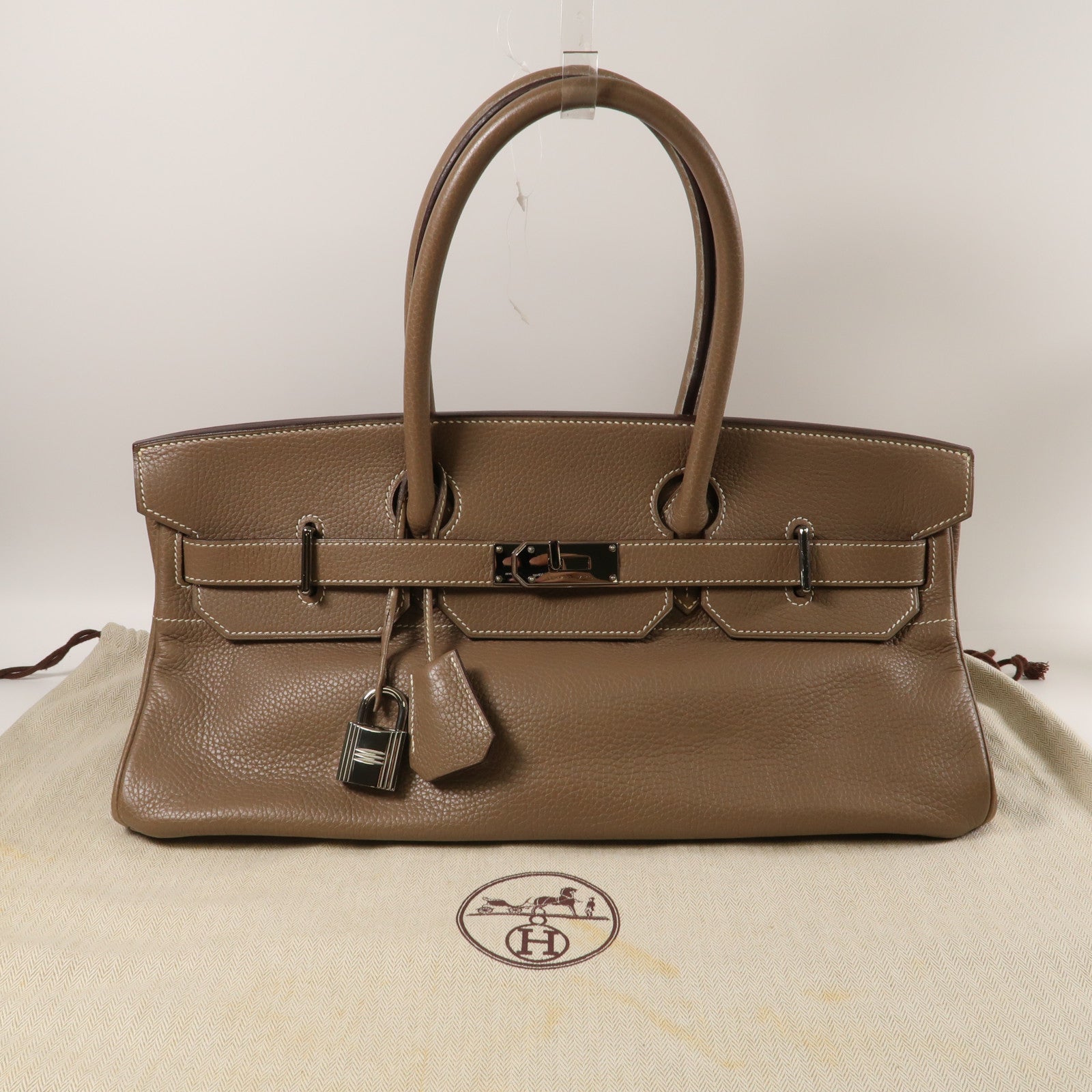 HERMES Clemence皮革Shoulder Birkin銀扣肩背袋大象灰色