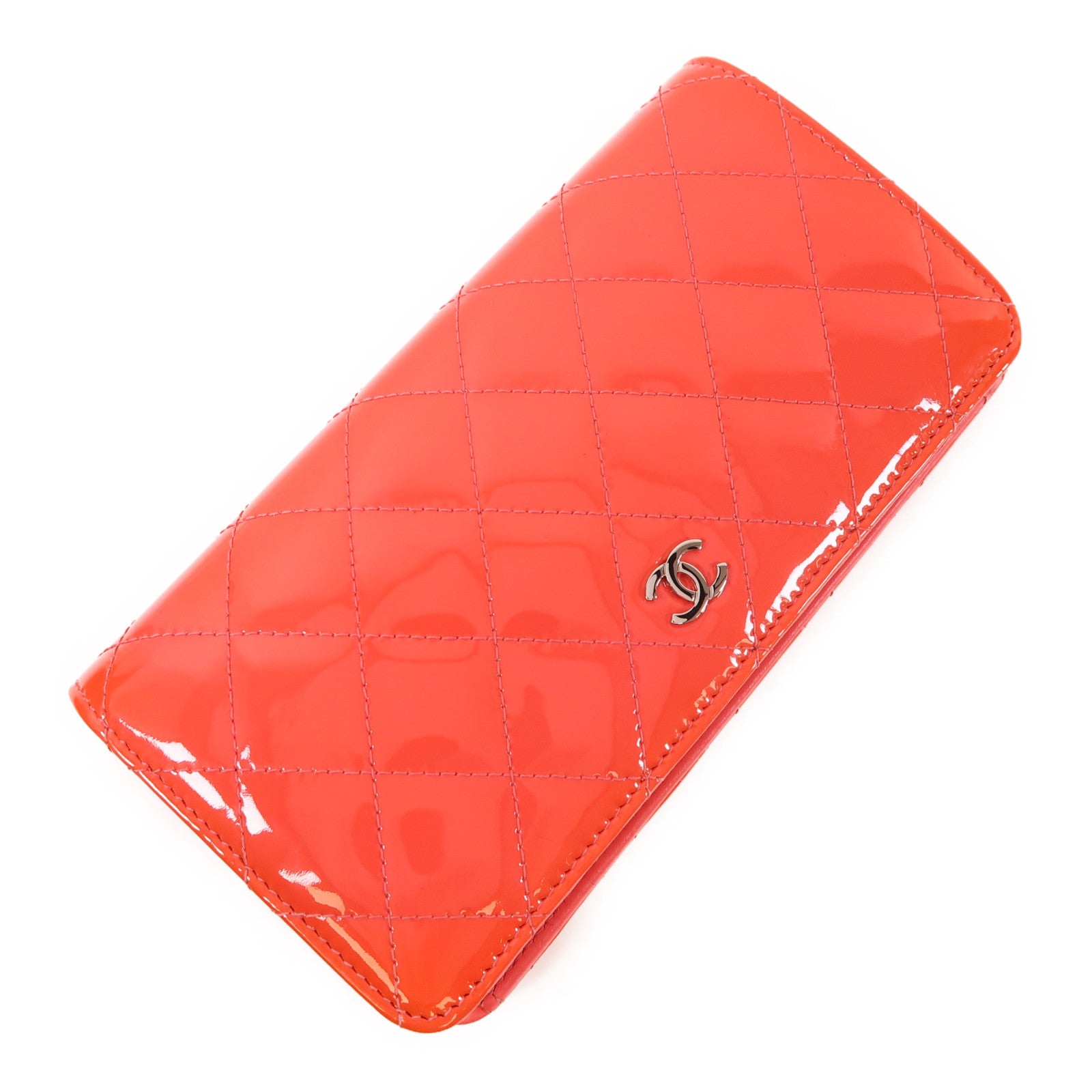 CHANEL 漆皮皮革Long Wallet銀扣長錢包