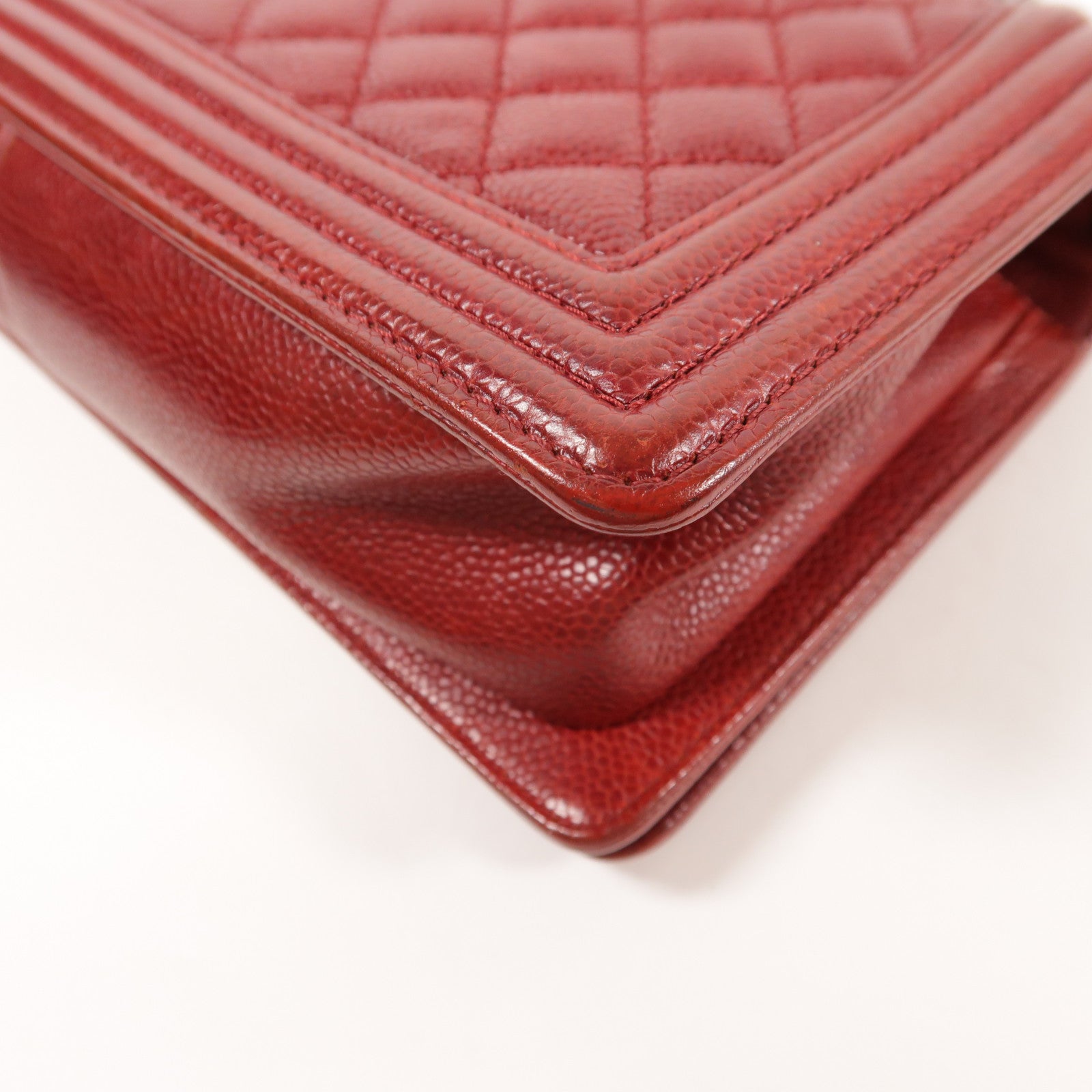 CHANEL CC SHW Boy 25 Chain Shoulder Bag Calfskin Leather Red