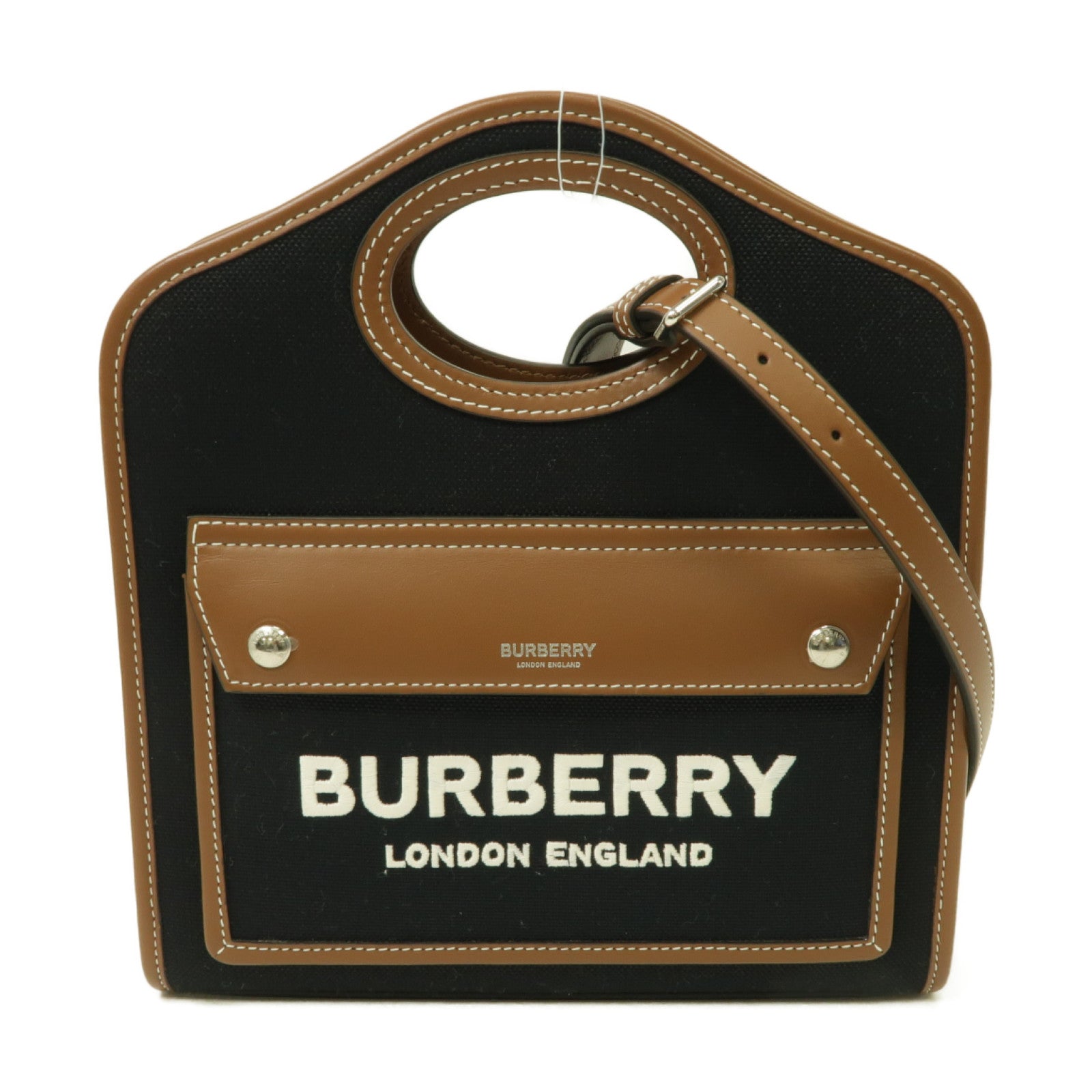 BURBERRY 帆布2way Shoulder Bag銀扣手挽肩背兩用袋黑色