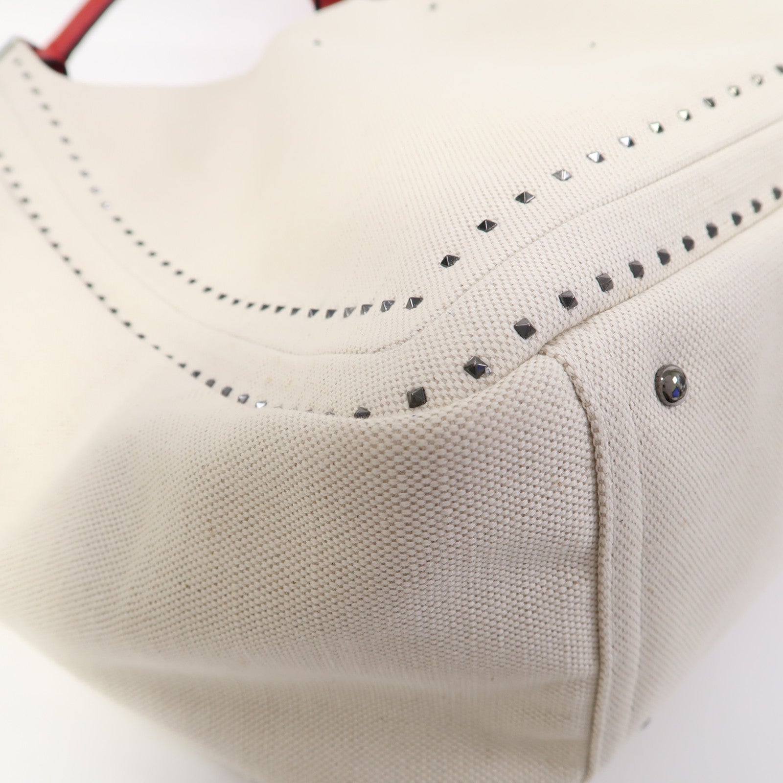 Valentino 帆布Garavani Atelier Bag 01 Metal Stitch Edition手挽肩背兩用袋米白色