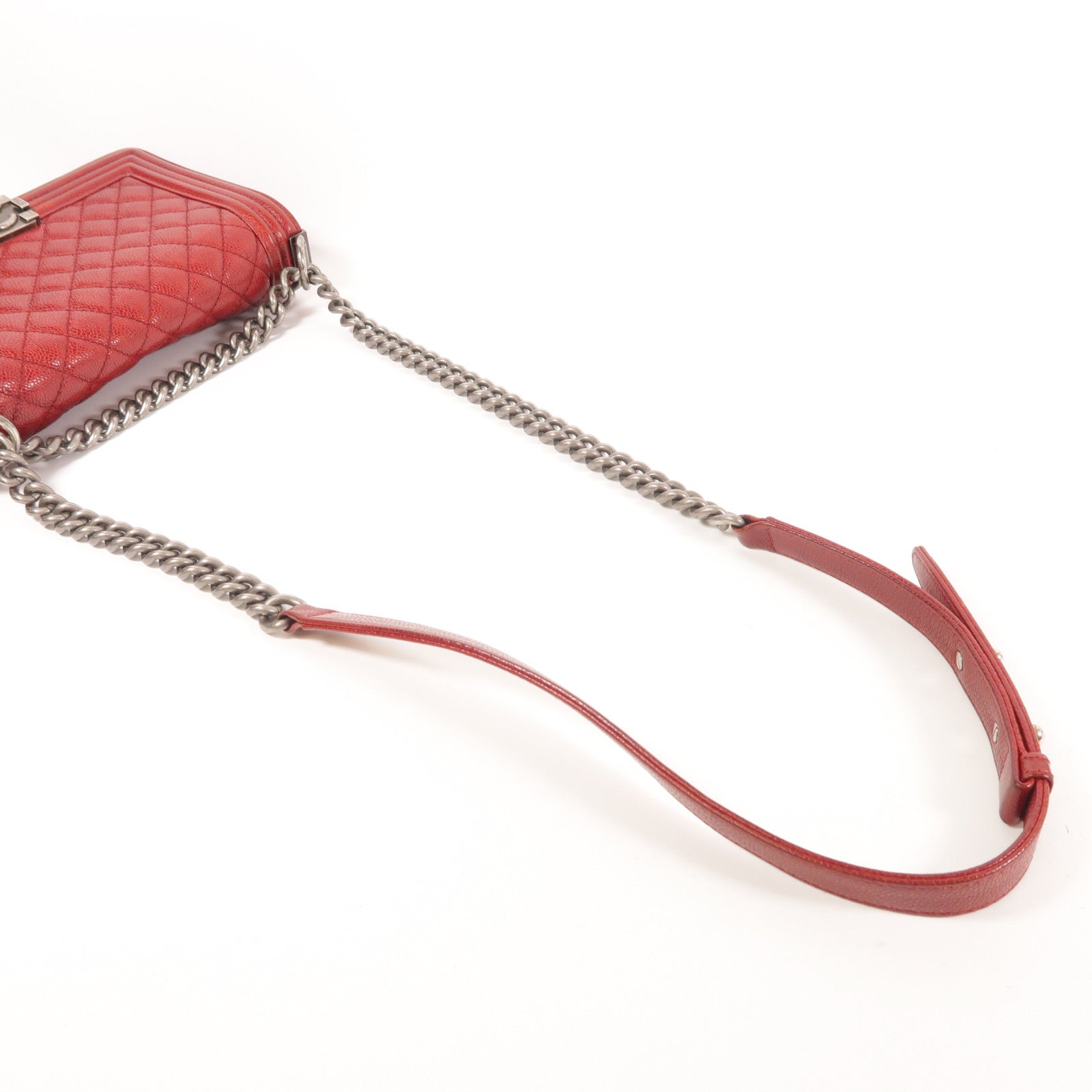 CHANEL CC SHW Boy 25 Chain Shoulder Bag Calfskin Leather Red