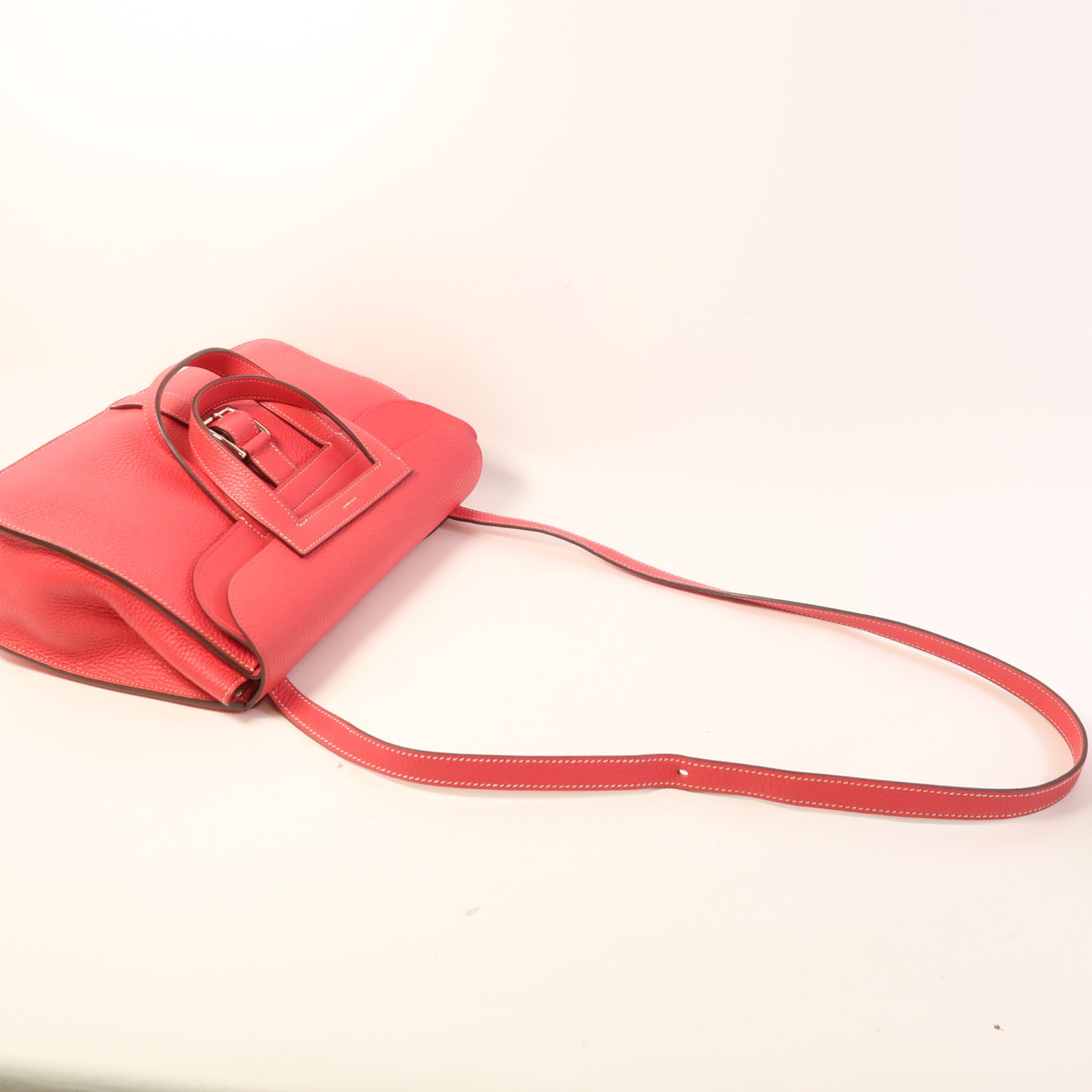 HERMES Clemence皮革Halzan 31銀扣手挽肩背兩用袋Rose Extreme
