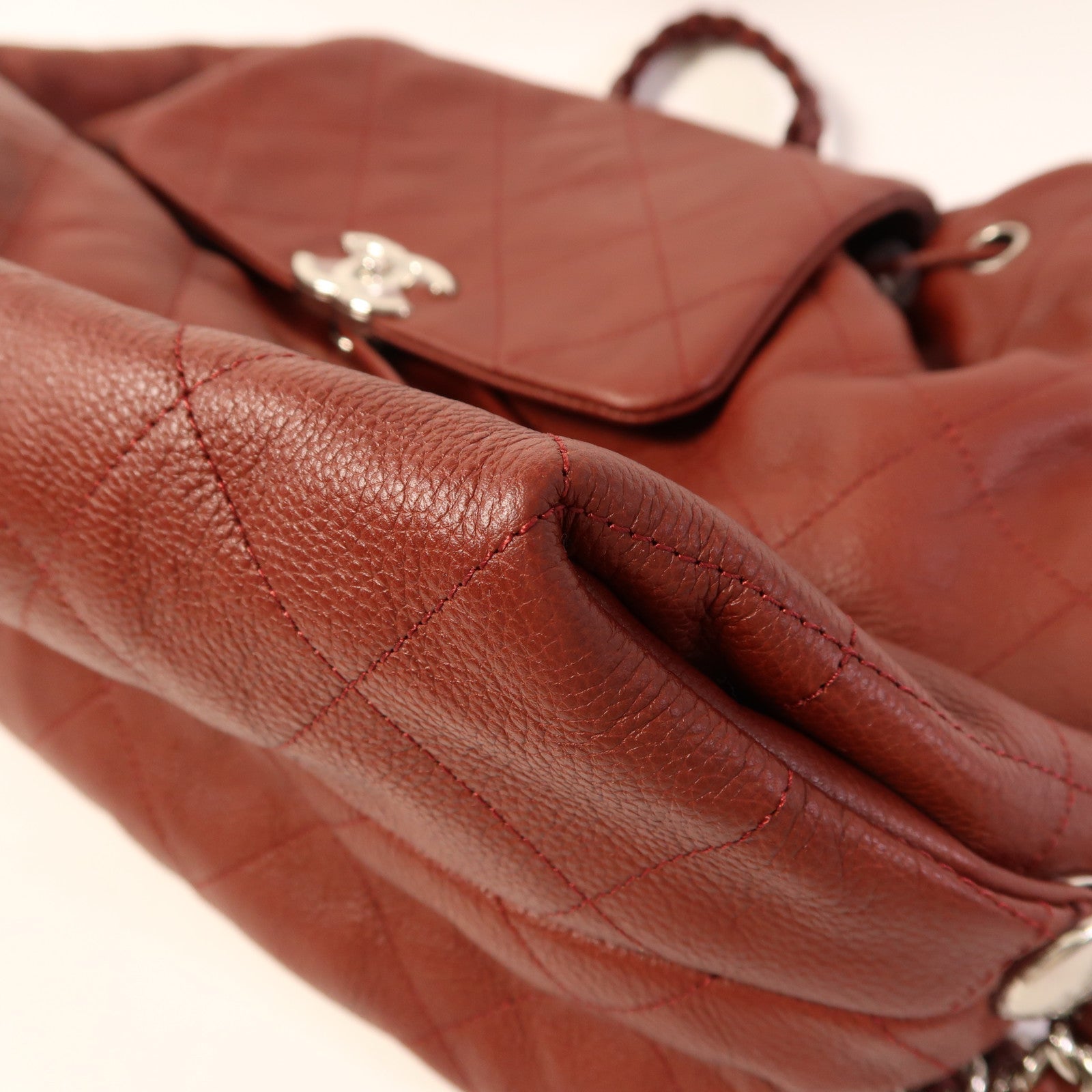 CHANEL 牛皮皮革Backpack銀扣背包