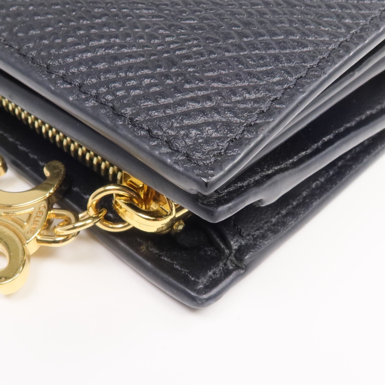 CELINE 牛皮皮革Triomphe Compact Wallet金扣錢包