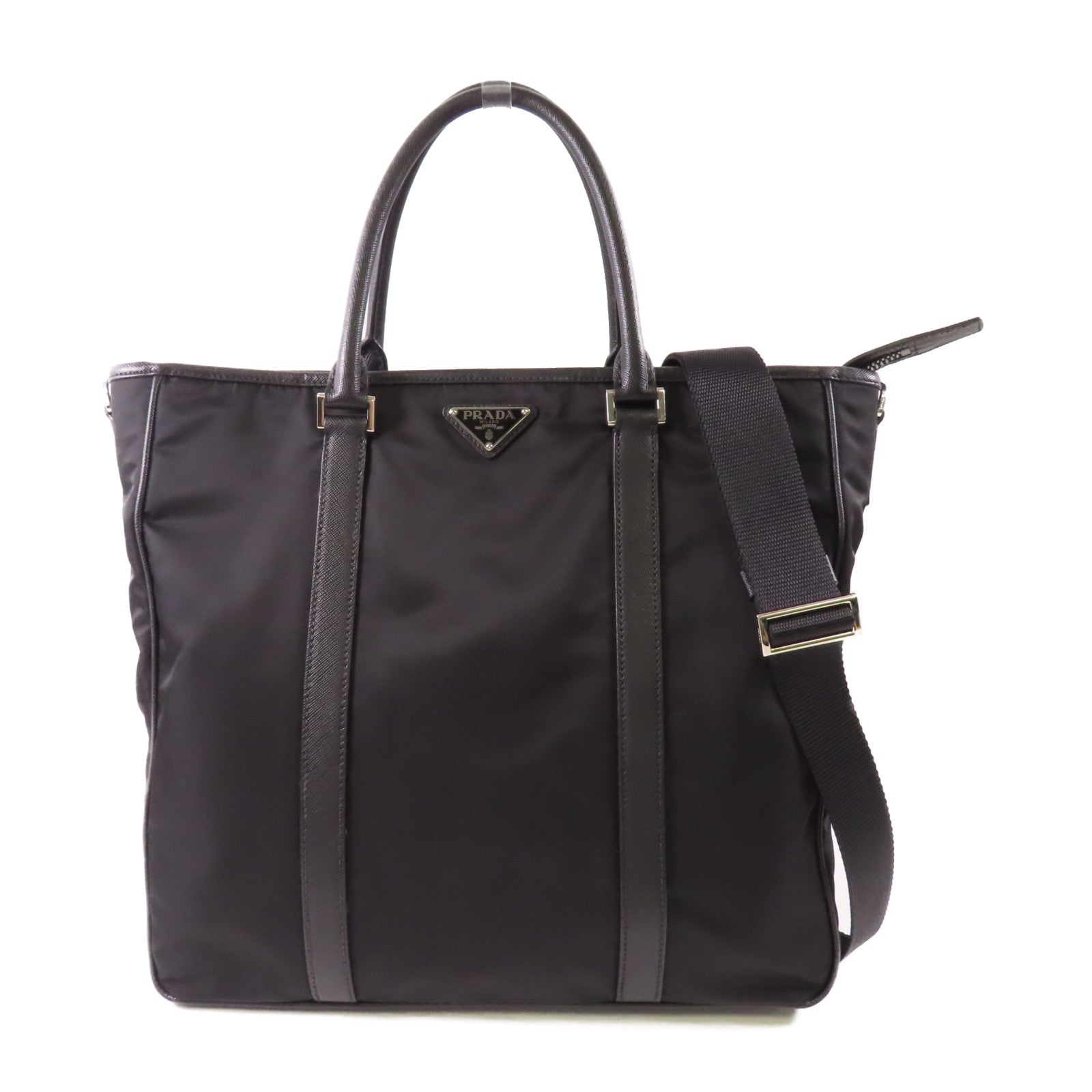 PRADA 尼龍/Saffiano皮革2 Way Shoulder銀扣手挽肩背兩用袋